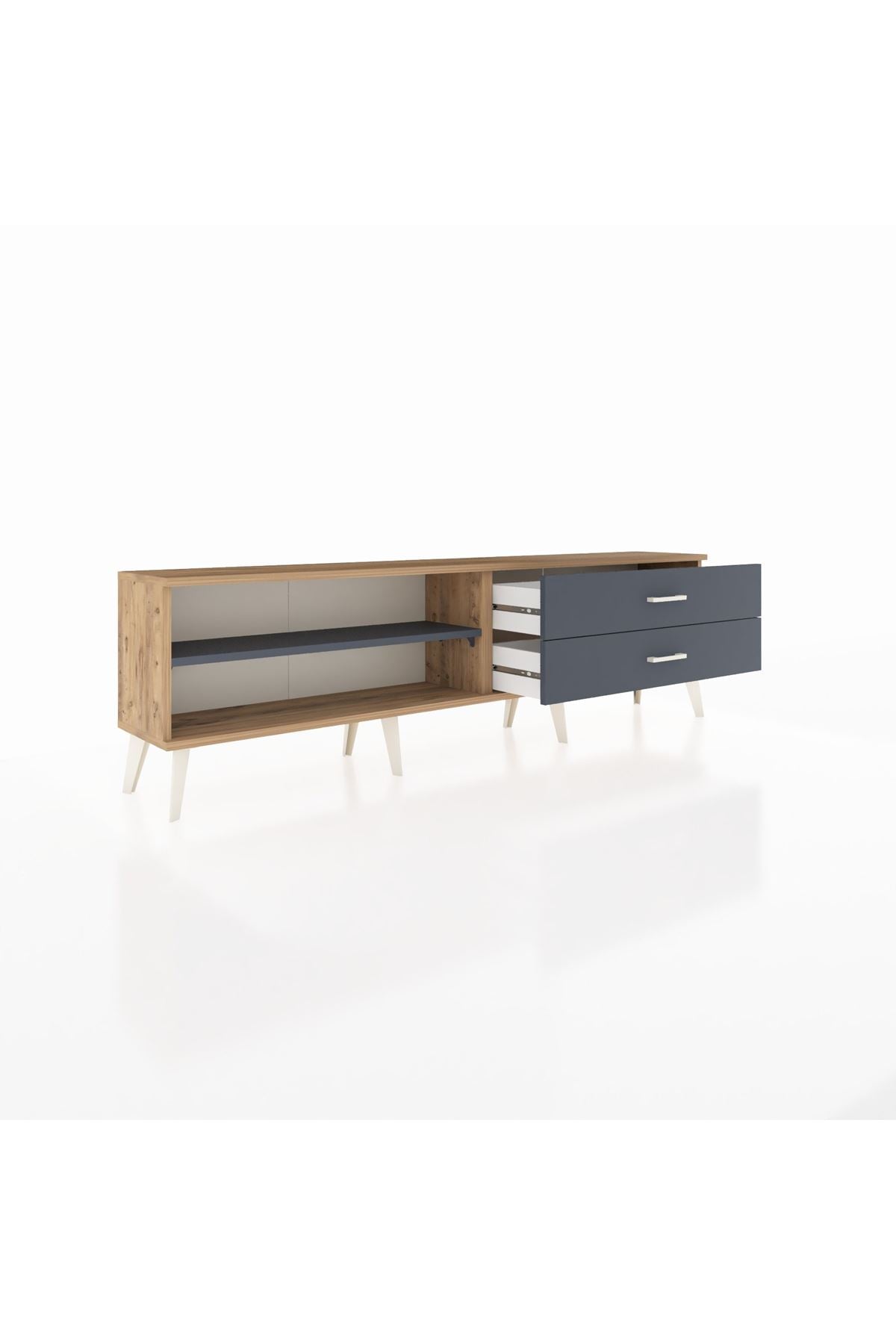 Arges TV Ünitesi Tek Raflı 2 Çekmeceli  176x30x51 Çam-Antrasit/Antrasit