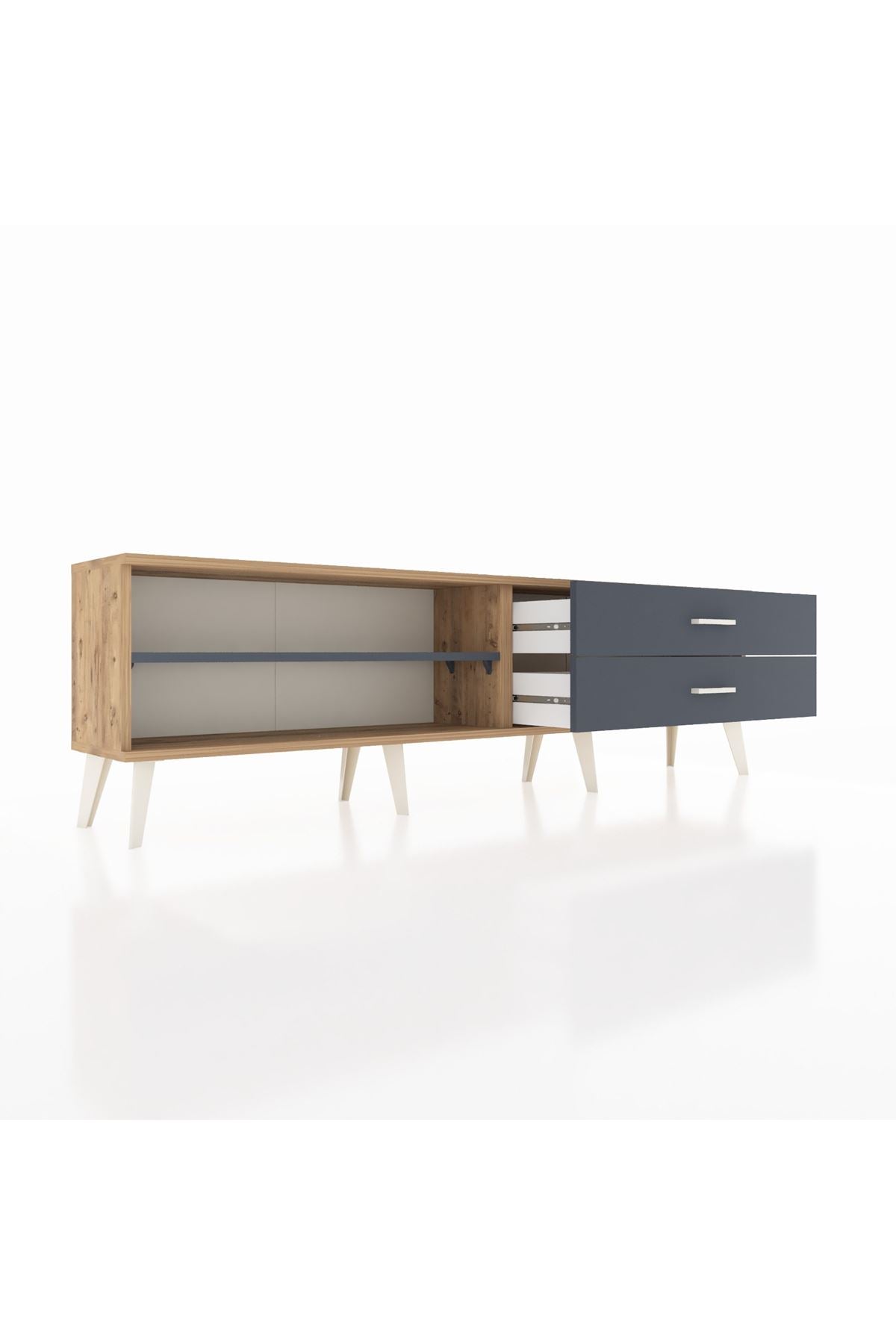 Arges TV Ünitesi Tek Raflı 2 Çekmeceli  176x30x51 Çam-Antrasit/Antrasit