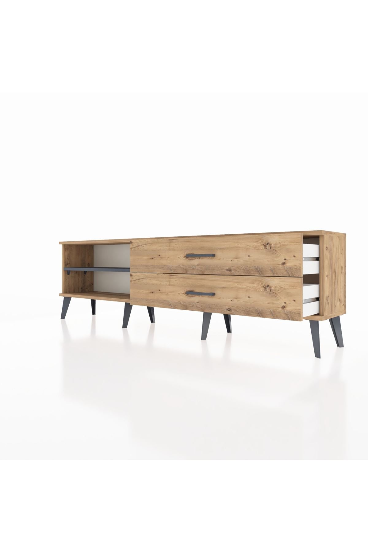 Arges TV Ünitesi Tek Raflı 2 Çekmeceli  176x30x51 Çam-Antrasit/Çam