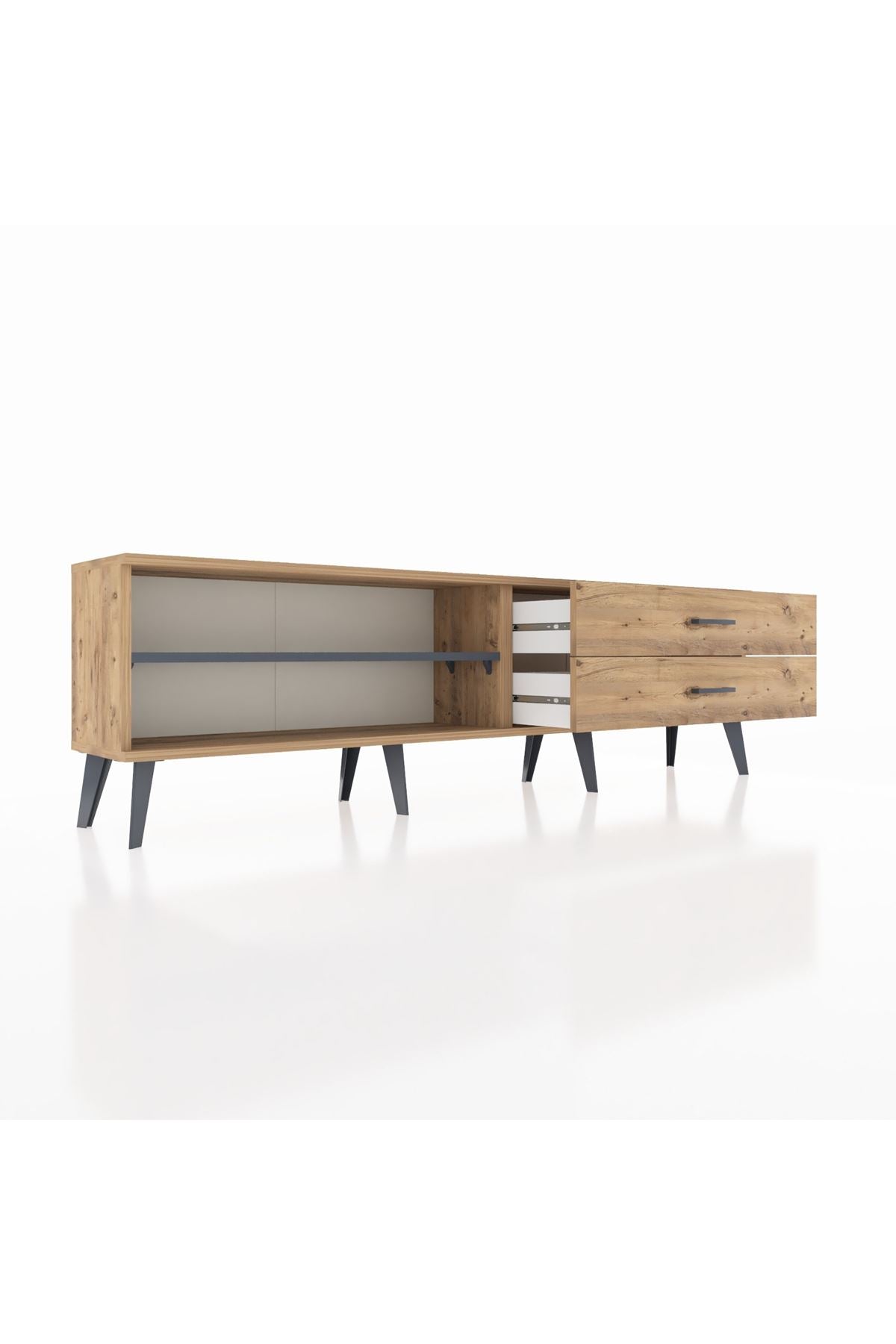 Arges TV Ünitesi Tek Raflı 2 Çekmeceli  176x30x51 Çam-Antrasit/Çam