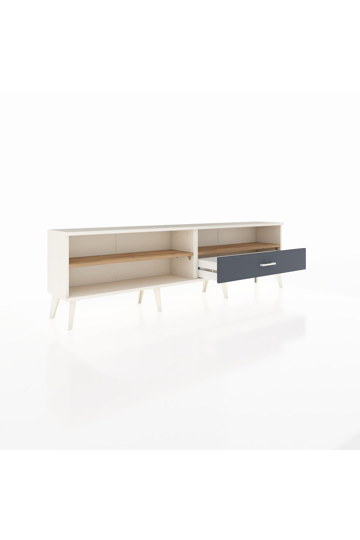 Arges TV Ünitesi 2 Raflı Tek Çekmeceli  176x30x51 Aytaşı-Çam/Antrasit