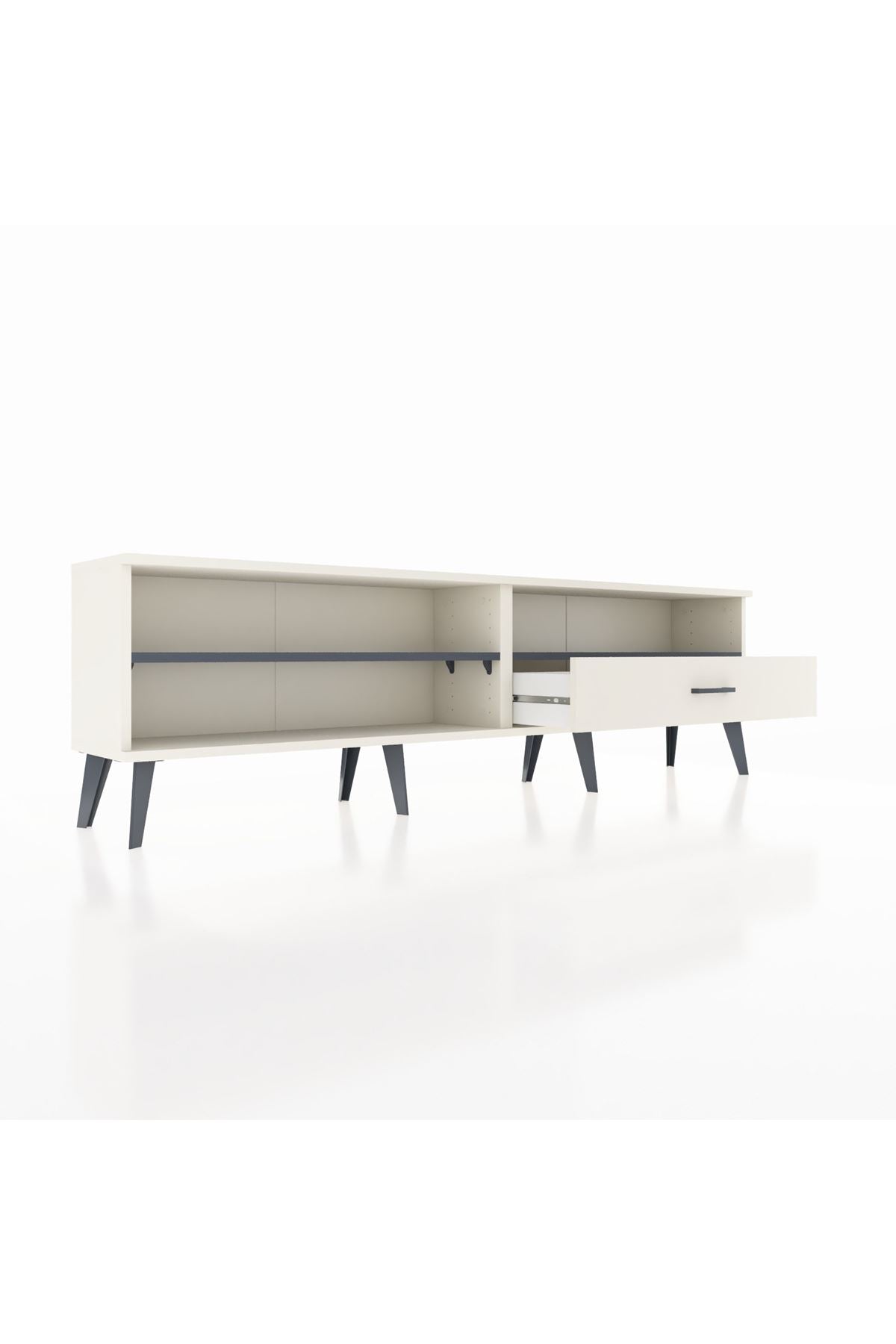 Arges TV Ünitesi 2 Raflı Tek Çekmeceli  176x30x51 Aytaşı-Antrasit/Aytaşı