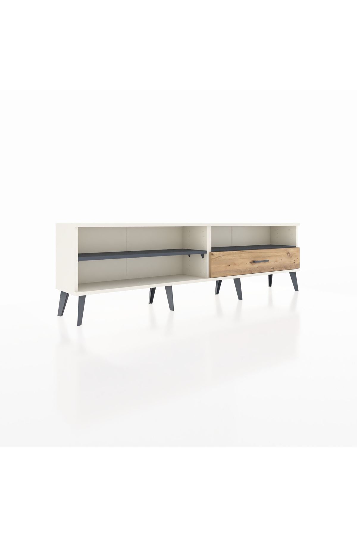 Arges TV Ünitesi 2 Raflı Tek Çekmeceli  176x30x51 Aytaşı-Antrasit/Çam