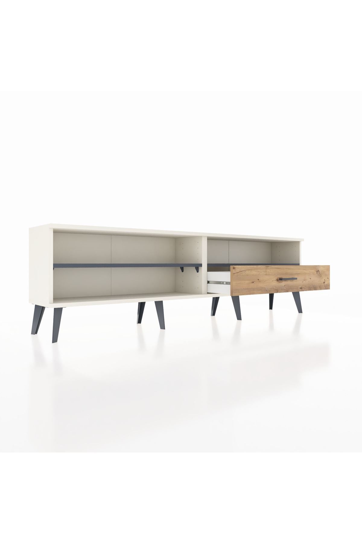 Arges TV Ünitesi 2 Raflı Tek Çekmeceli  176x30x51 Aytaşı-Antrasit/Çam