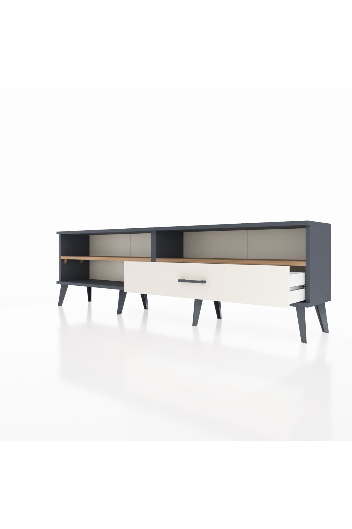 Arges TV Ünitesi 2 Raflı Tek Çekmeceli  176x30x51 Antrasit-Çam/Aytaşı