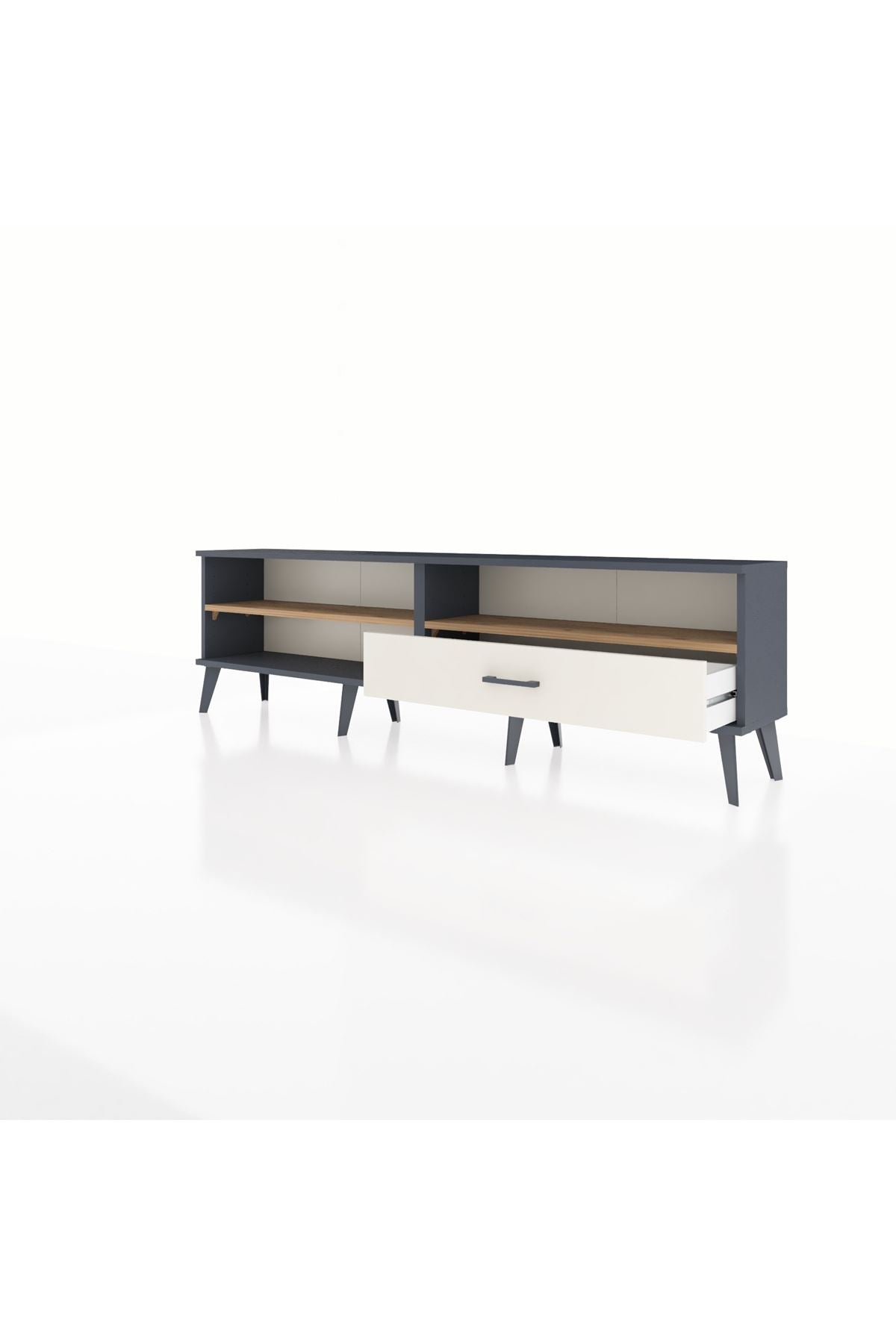 Arges TV Ünitesi 2 Raflı Tek Çekmeceli  176x30x51 Antrasit-Çam/Aytaşı