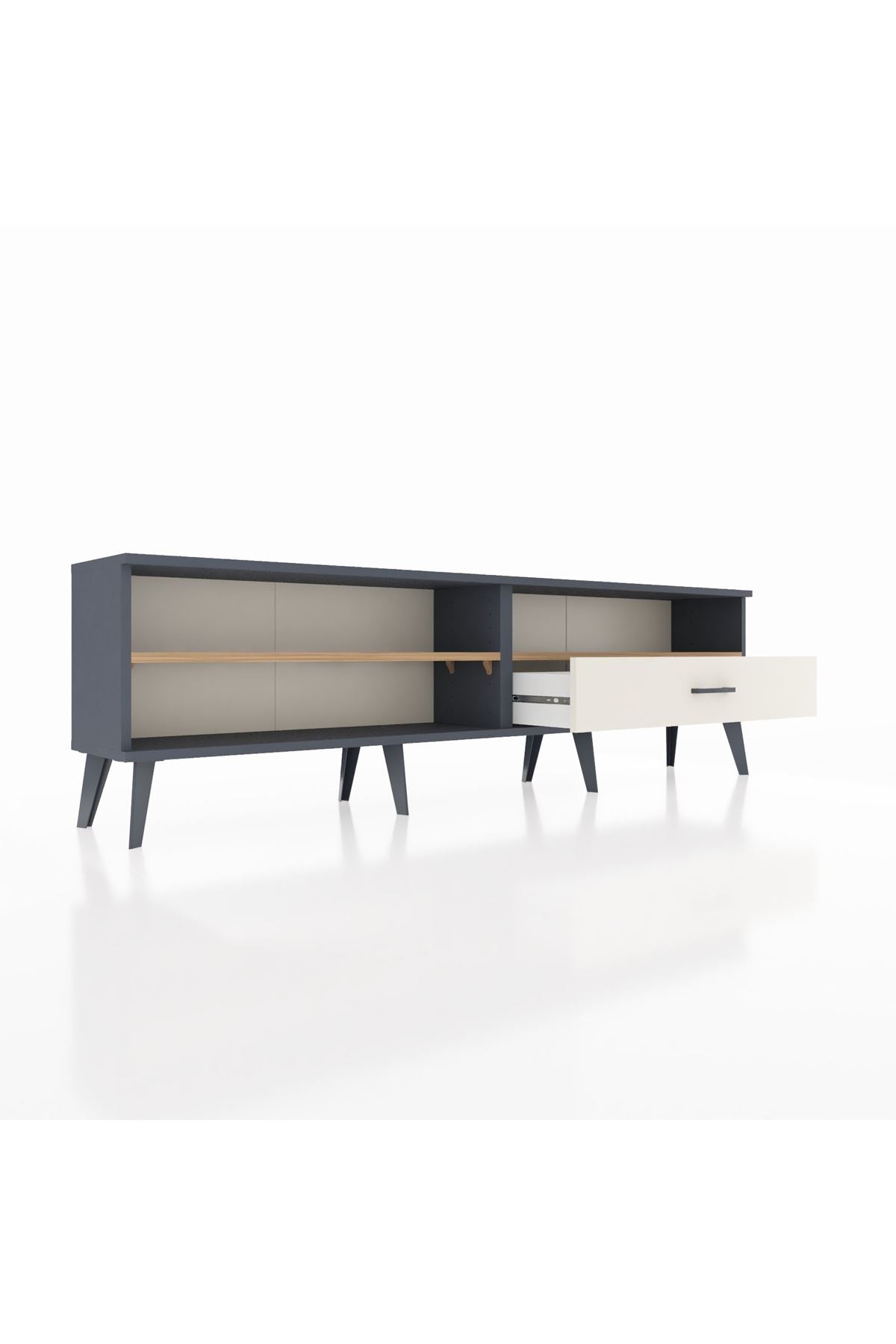 Arges TV Ünitesi 2 Raflı Tek Çekmeceli  176x30x51 Antrasit-Çam/Aytaşı