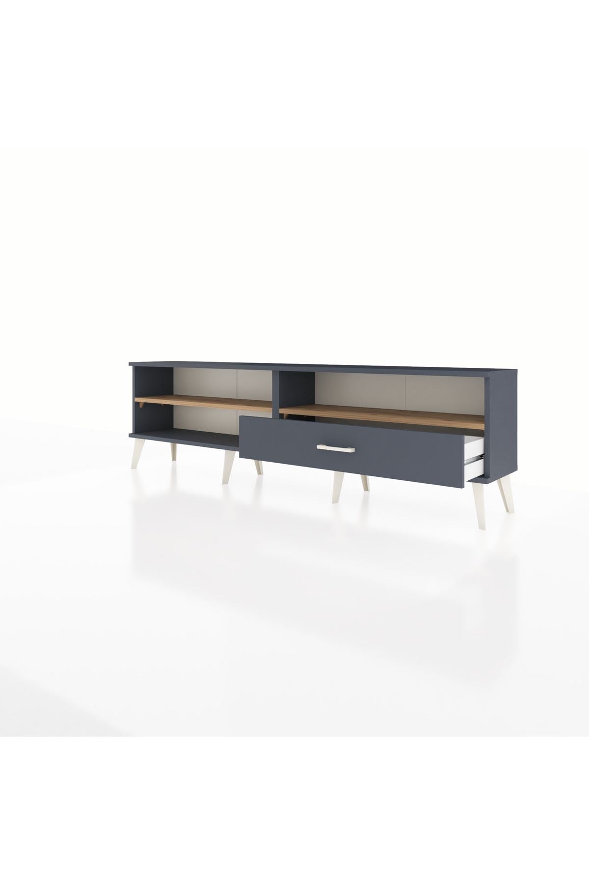 Arges TV Ünitesi 2 Raflı Tek Çekmeceli  176x30x51 Antrasit-Çam/Antrasit