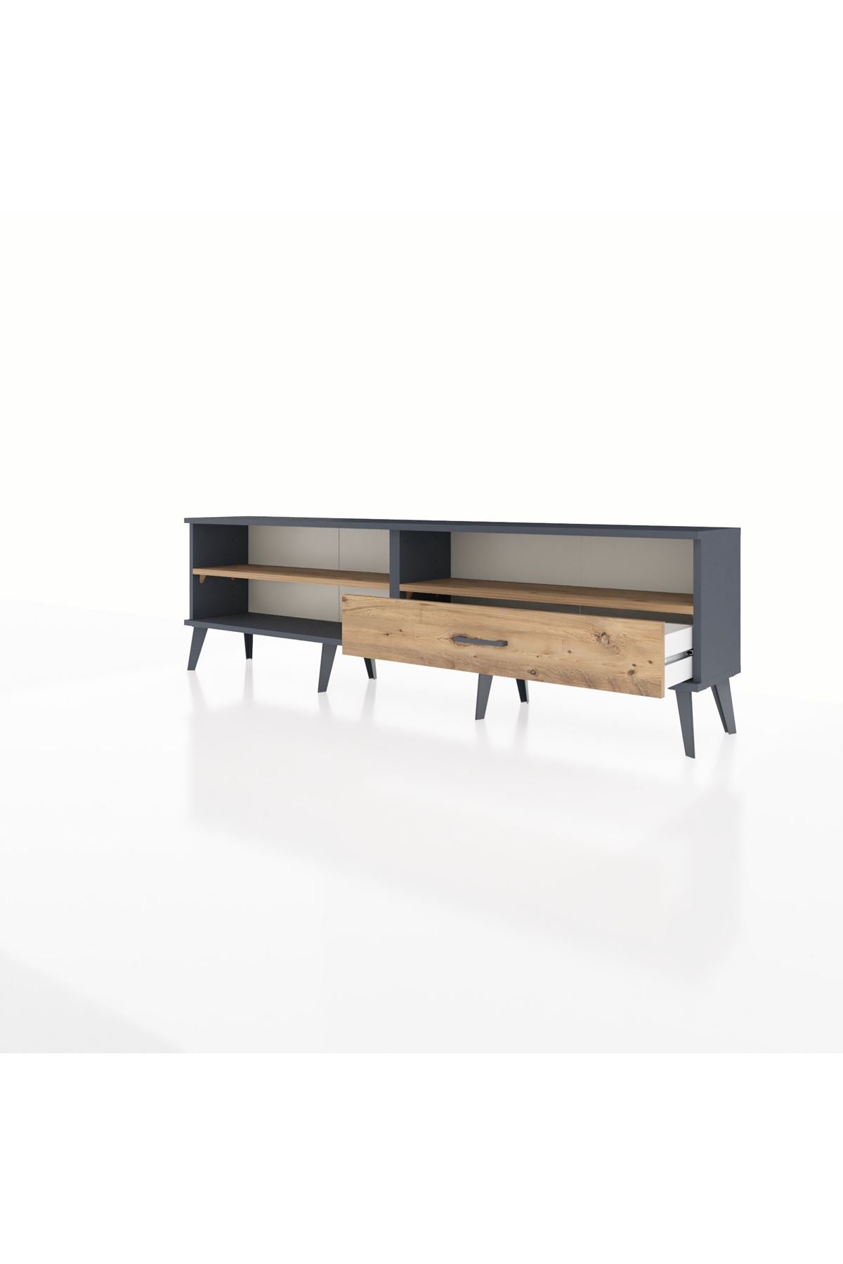 Arges TV Ünitesi 2 Raflı Tek Çekmeceli  176x30x51 Antrasit-Çam/Çam