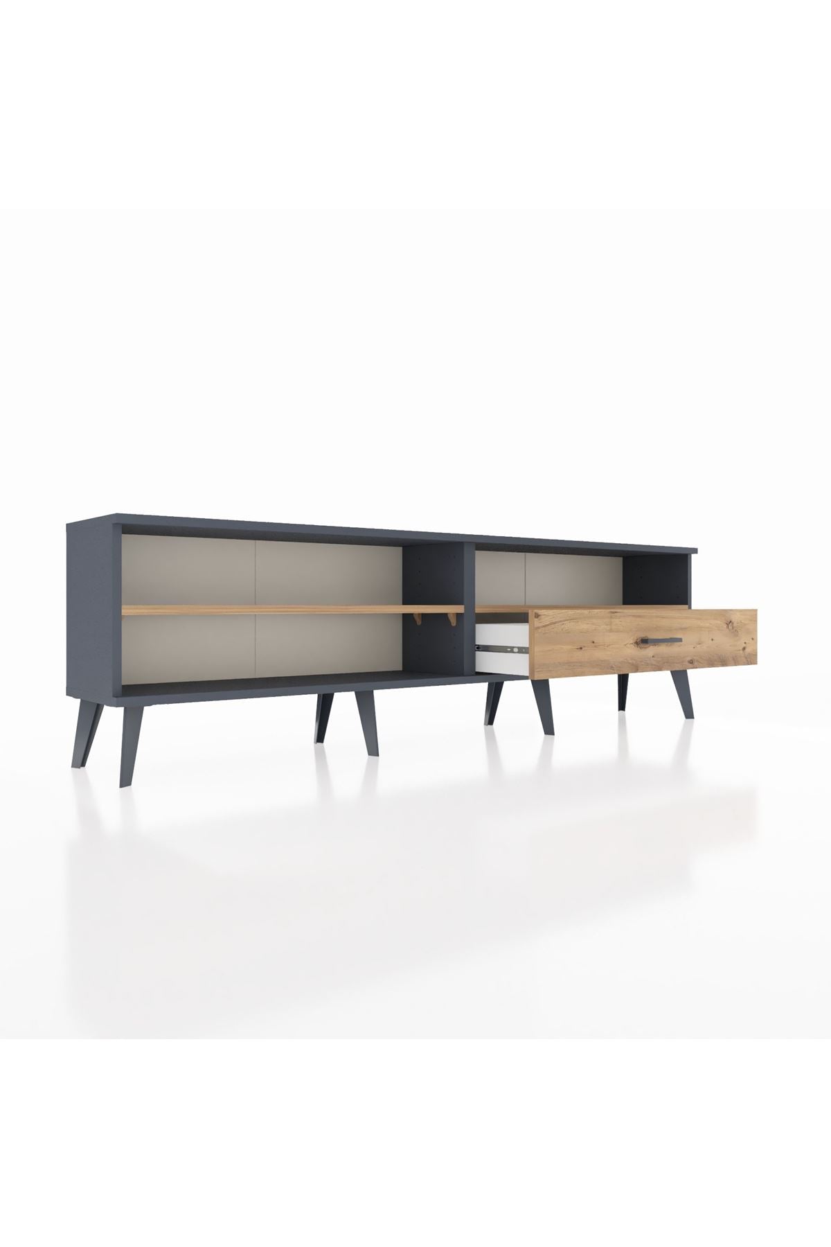 Arges TV Ünitesi 2 Raflı Tek Çekmeceli  176x30x51 Antrasit-Çam/Çam