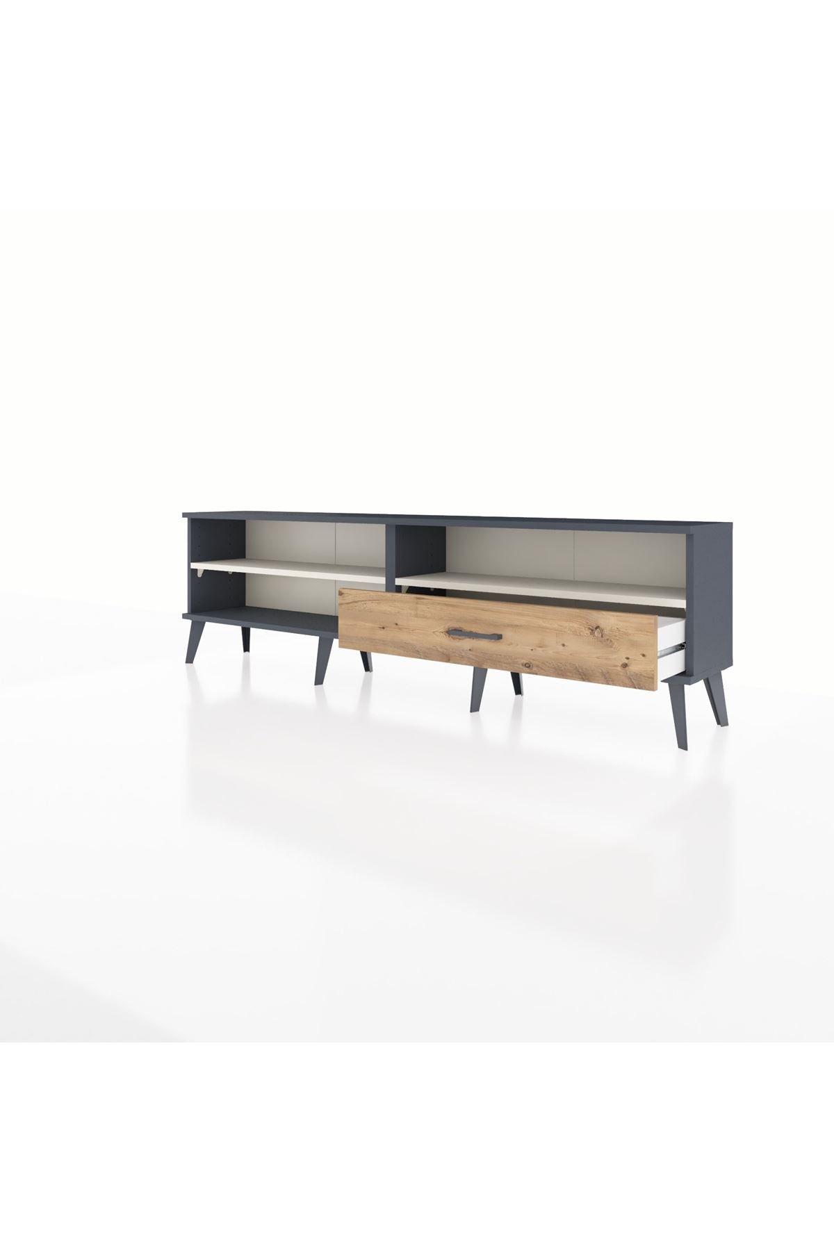 Arges TV Ünitesi 2 Raflı Tek Çekmeceli  176x30x51 Antrasit-Aytaşı/Çam