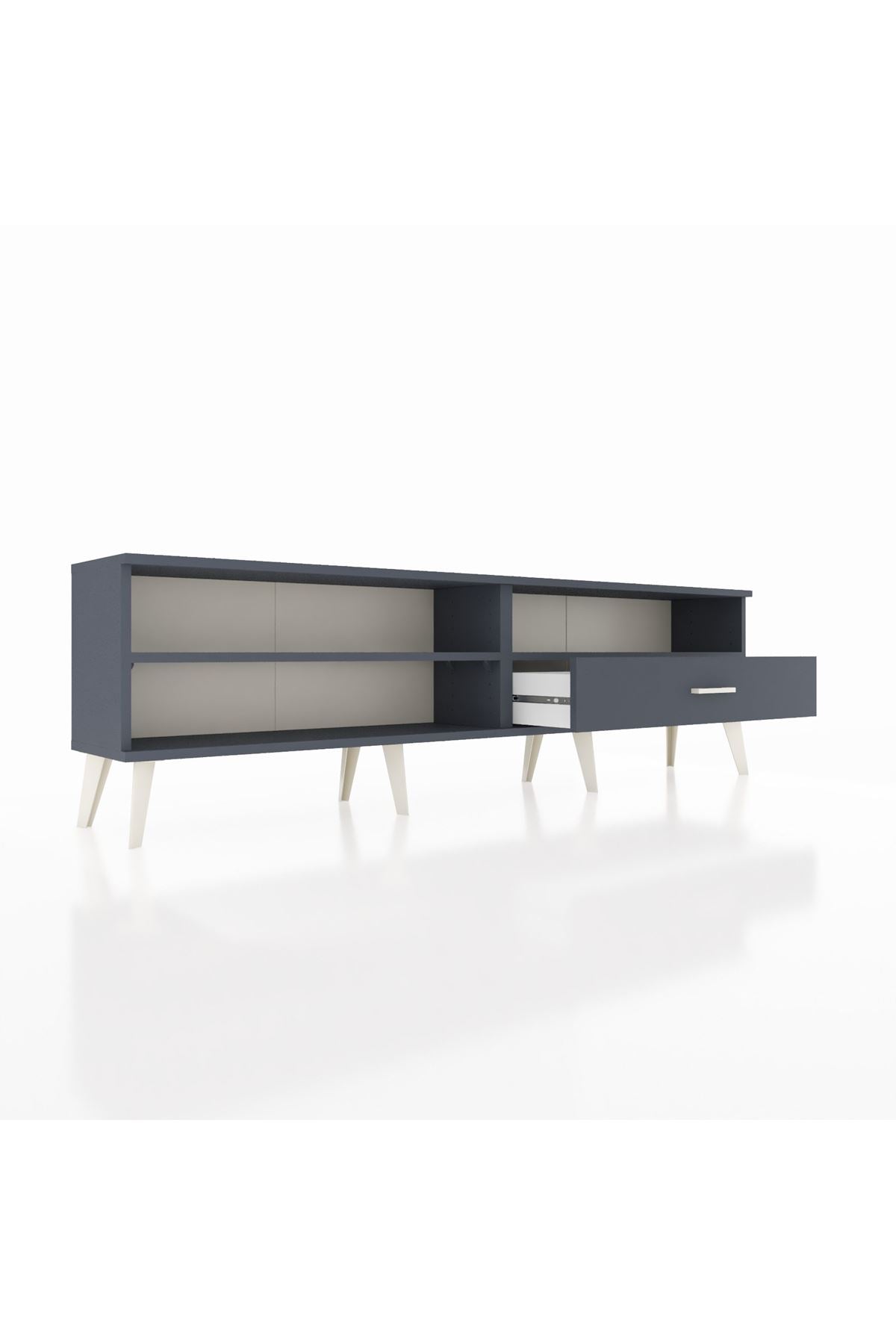 Arges TV Ünitesi 2 Raflı Tek Çekmeceli  176x30x51 Antrasit-Antrasit/Antrasit