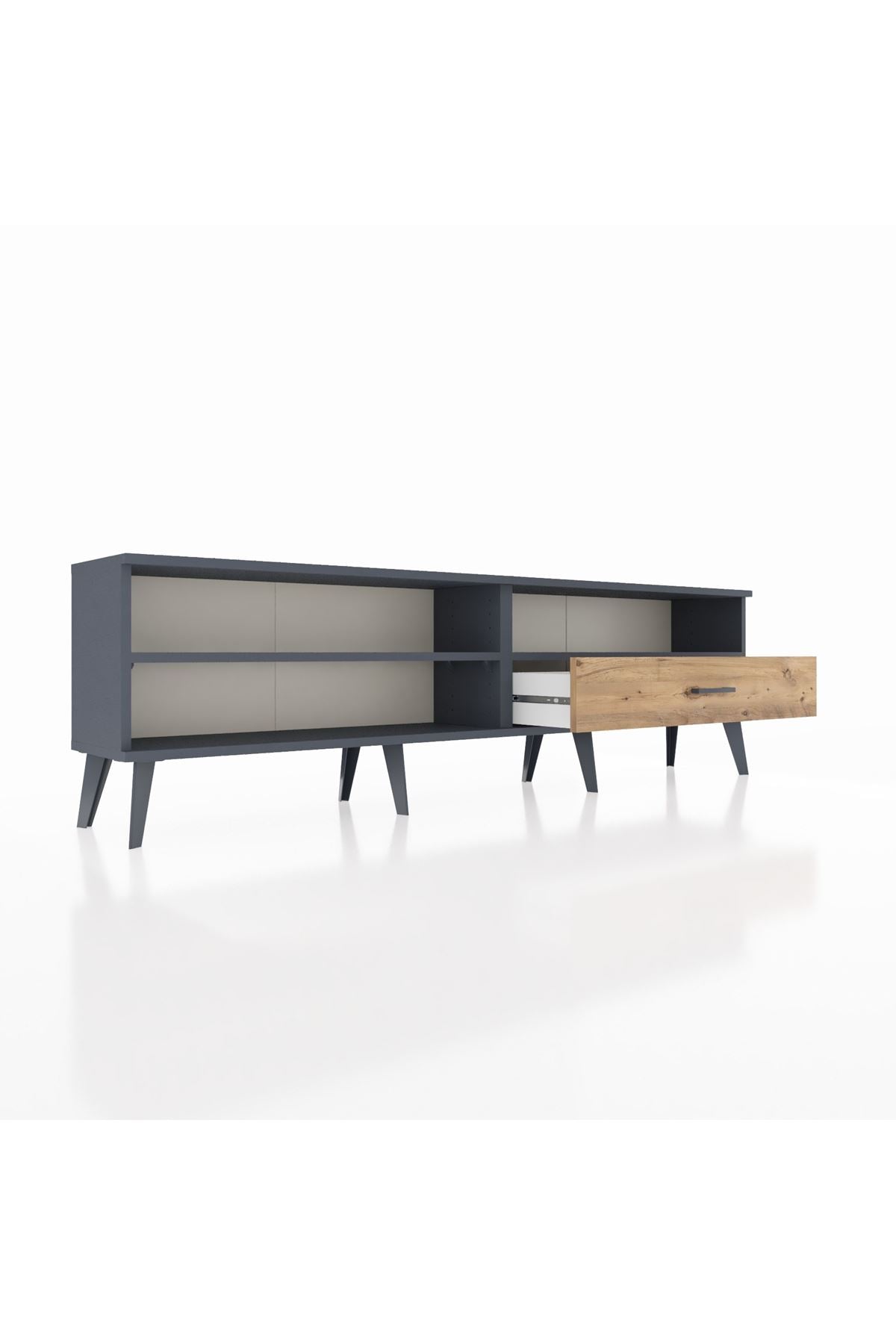 Arges TV Ünitesi 2 Raflı Tek Çekmeceli  176x30x51 Antrasit-Antrasit/Çam