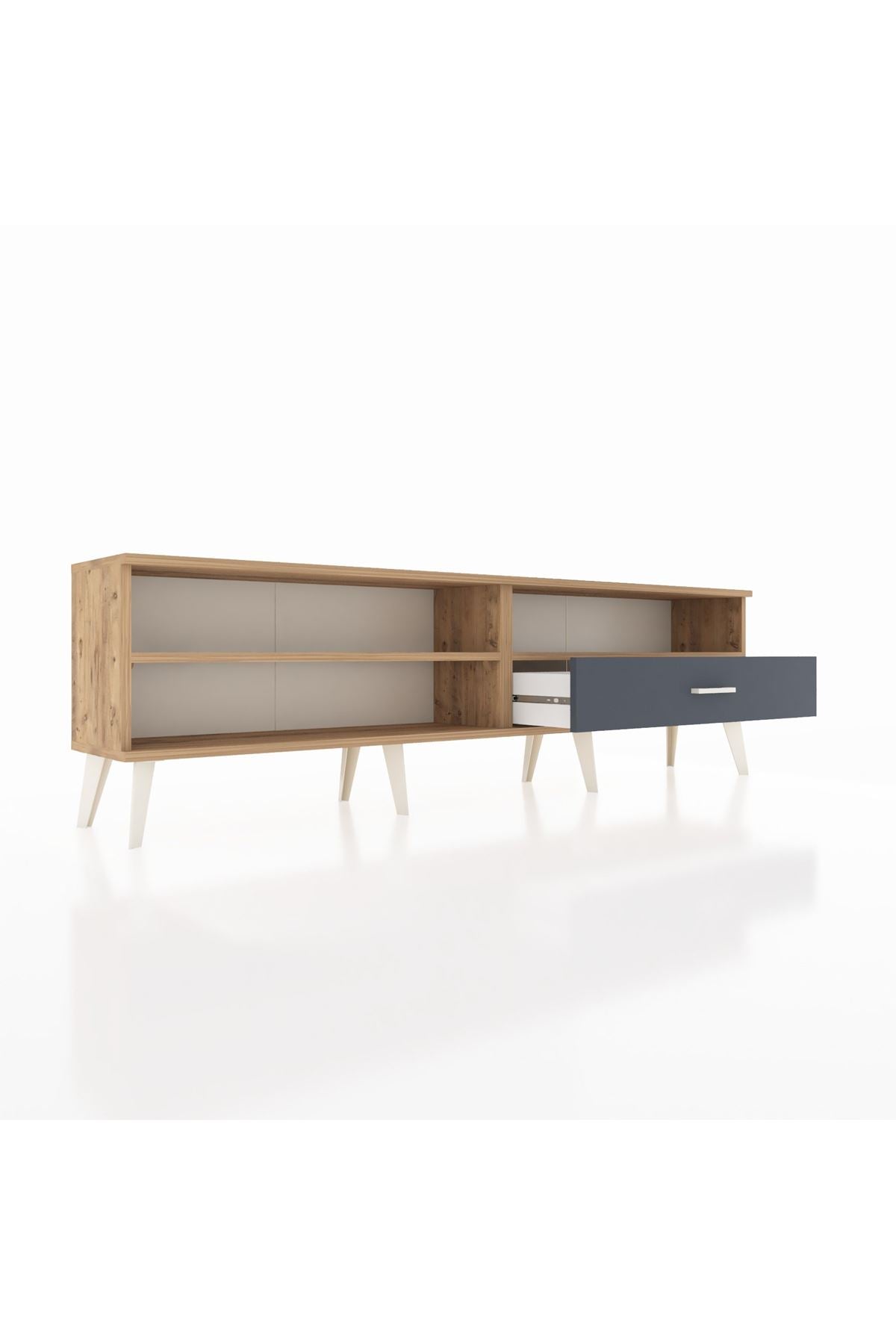 Arges TV Ünitesi 2 Raflı Tek Çekmeceli  176x30x51 Çam-Çam/Antrasit