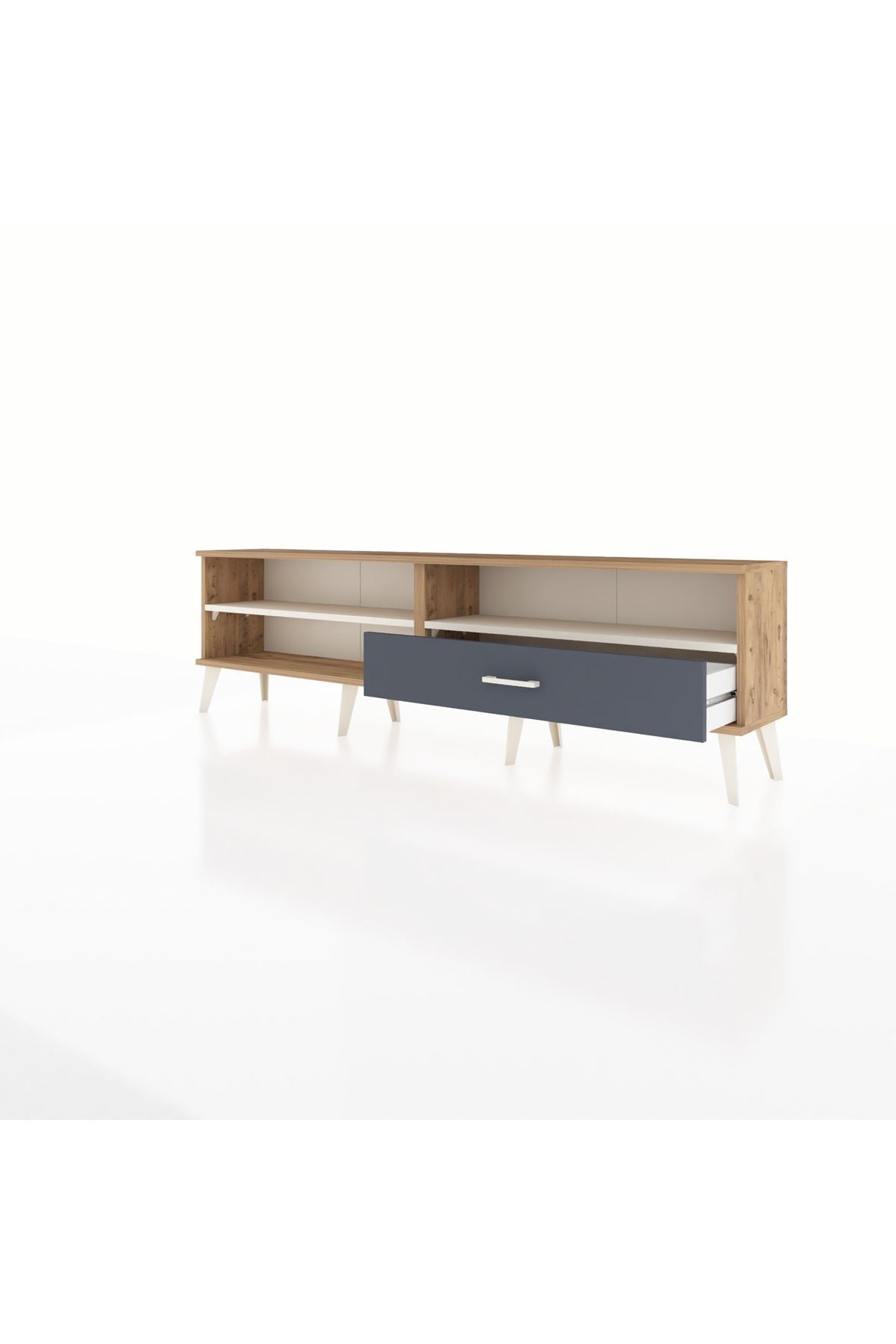 Arges TV Ünitesi 2 Raflı Tek Çekmeceli  176x30x51 Çam-Aytaşı/Antrasit