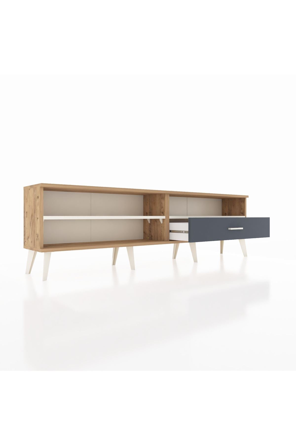 Arges TV Ünitesi 2 Raflı Tek Çekmeceli  176x30x51 Çam-Aytaşı/Antrasit