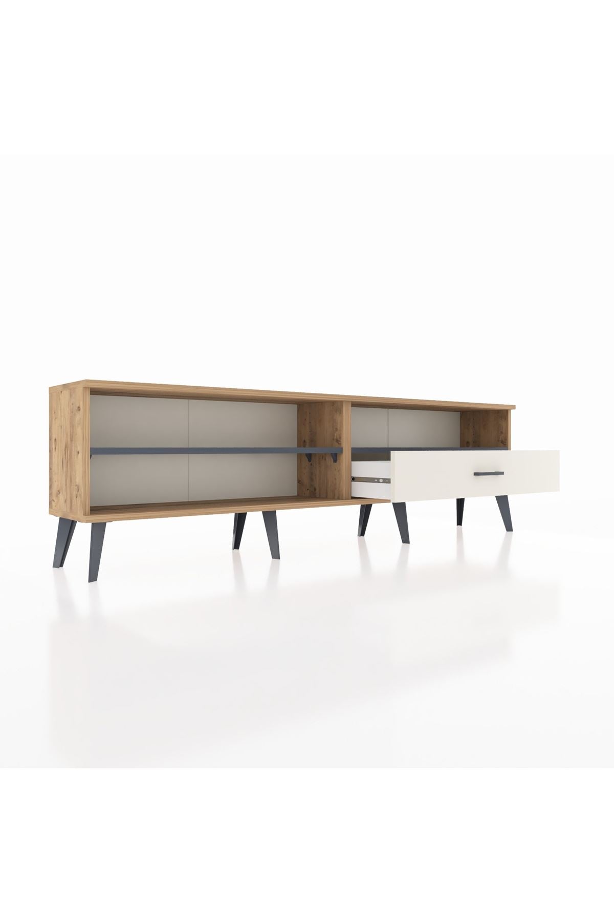 Arges TV Ünitesi 2 Raflı Tek Çekmeceli  176x30x51 Çam-Antrasit/Aytaşı