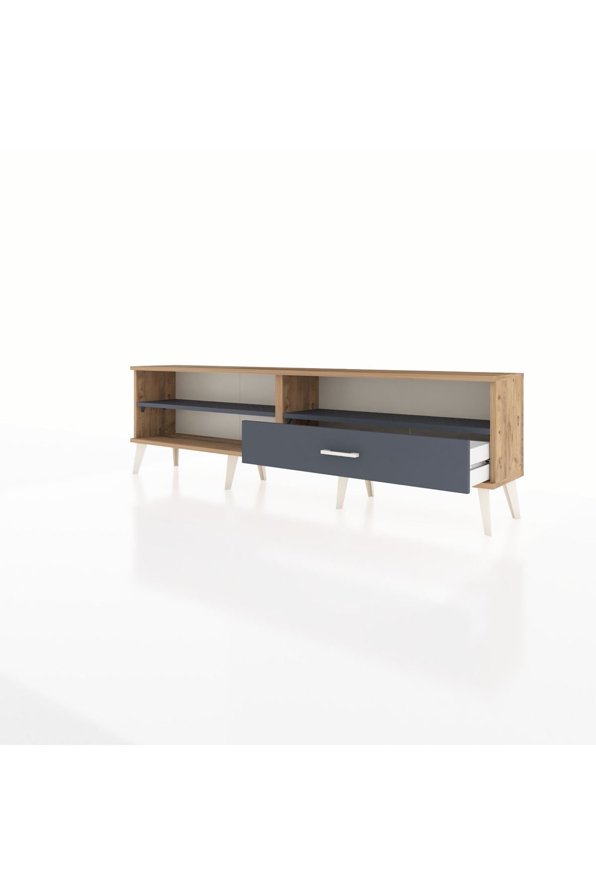 Arges TV Ünitesi 2 Raflı Tek Çekmeceli  176x30x51 Çam-Antrasit/Antrasit