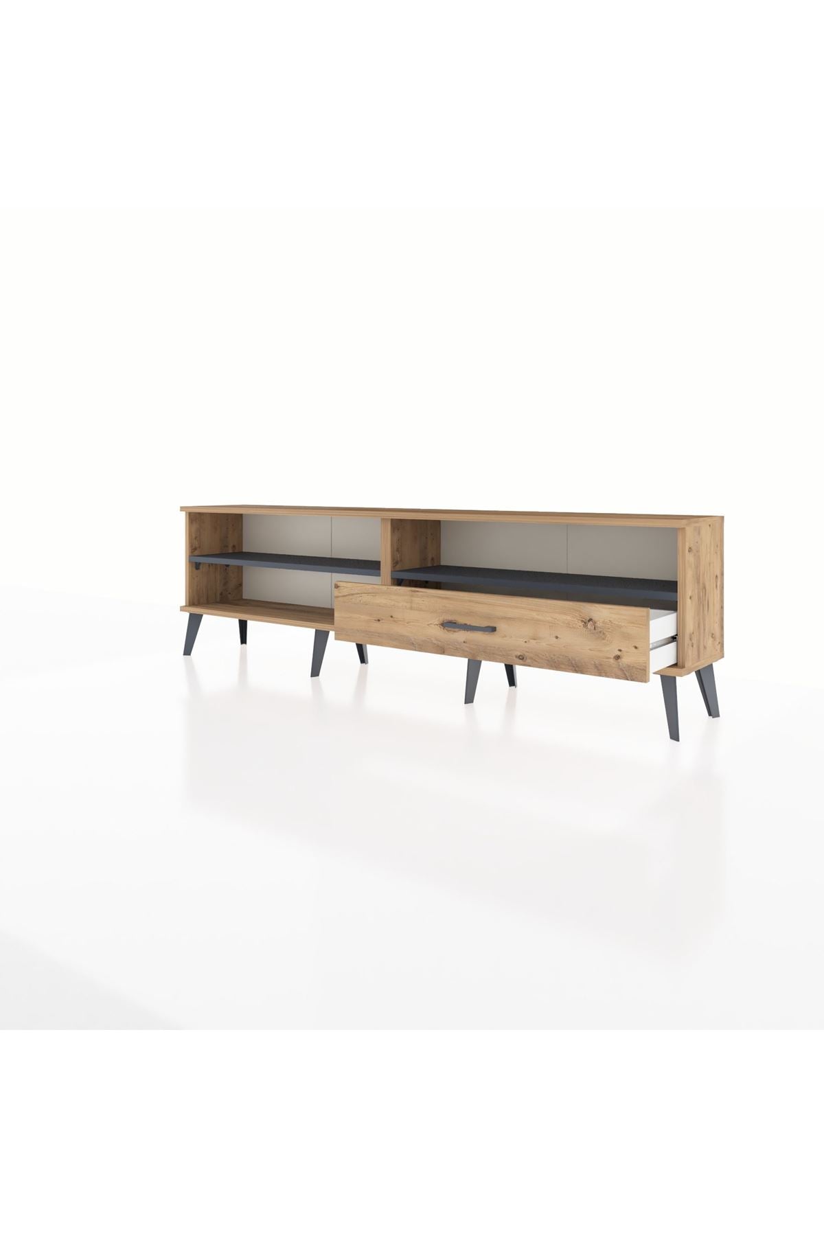 Arges TV Ünitesi 2 Raflı Tek Çekmeceli  176x30x51 Çam-Antrasit/Çam