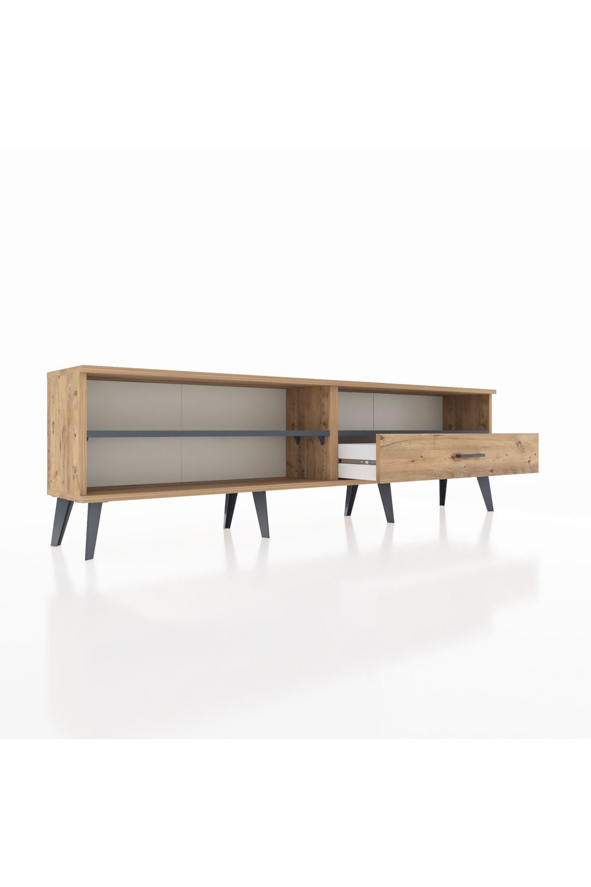 Arges TV Ünitesi 2 Raflı Tek Çekmeceli  176x30x51 Çam-Antrasit/Çam