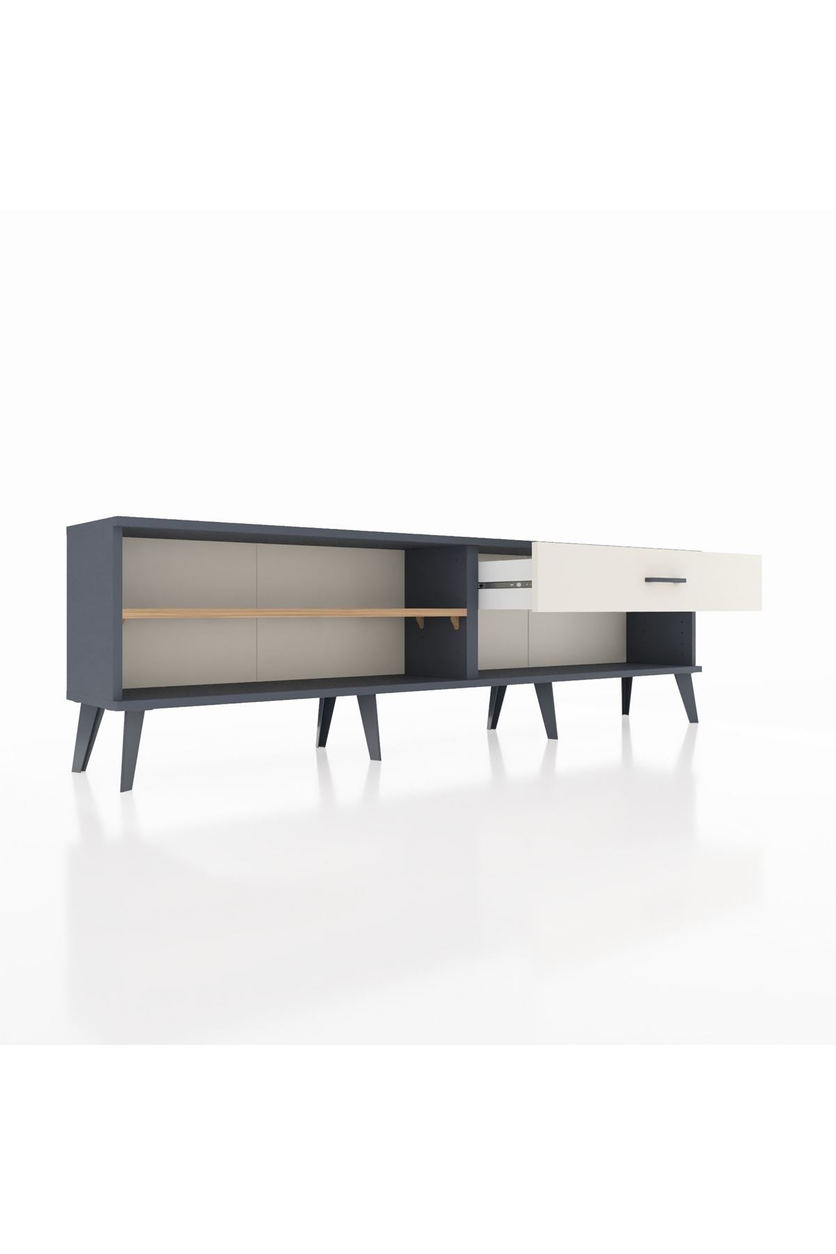 Arges TV Ünitesi Tek Raflı Tek Çekmeceli  176x30x51 Antrasit-Çam/Aytaşı