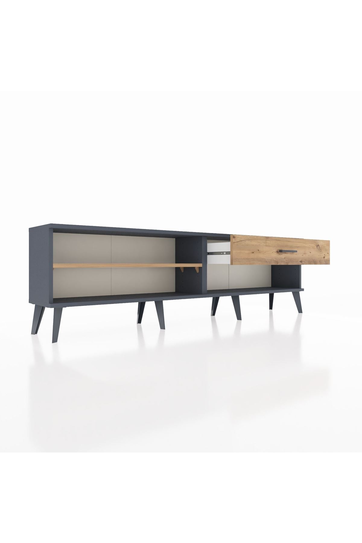 Arges TV Ünitesi Tek Raflı Tek Çekmeceli  176x30x51 Antrasit-Çam/Çam