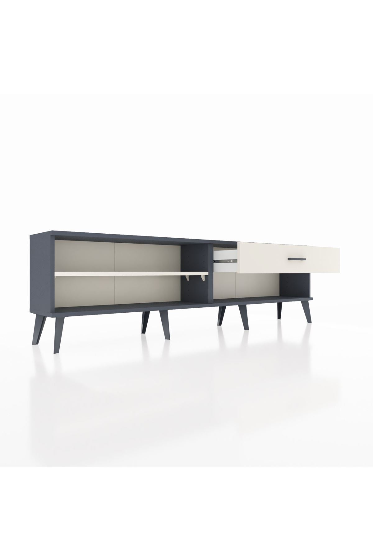 Arges TV Ünitesi Tek Raflı Tek Çekmeceli  176x30x51 Antrasit-Aytaşı/Aytaşı