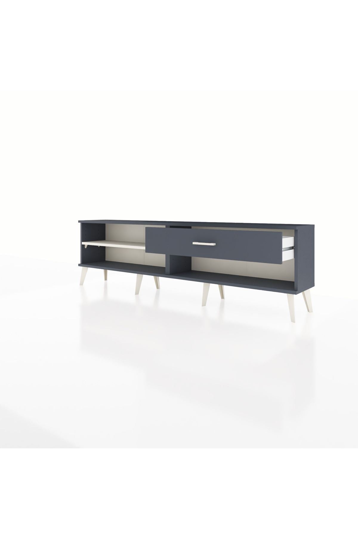 Arges TV Ünitesi Tek Raflı Tek Çekmeceli  176x30x51 Antrasit-Aytaşı/Antrasit