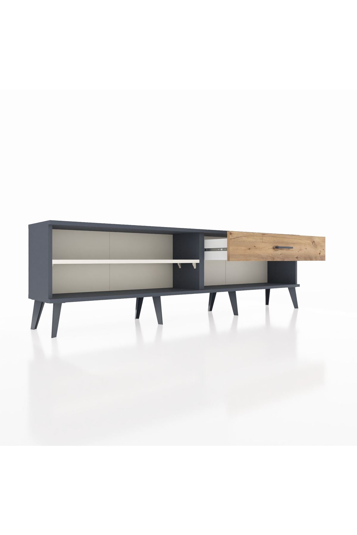 Arges TV Ünitesi Tek Raflı Tek Çekmeceli  176x30x51 Antrasit-Aytaşı/Çam