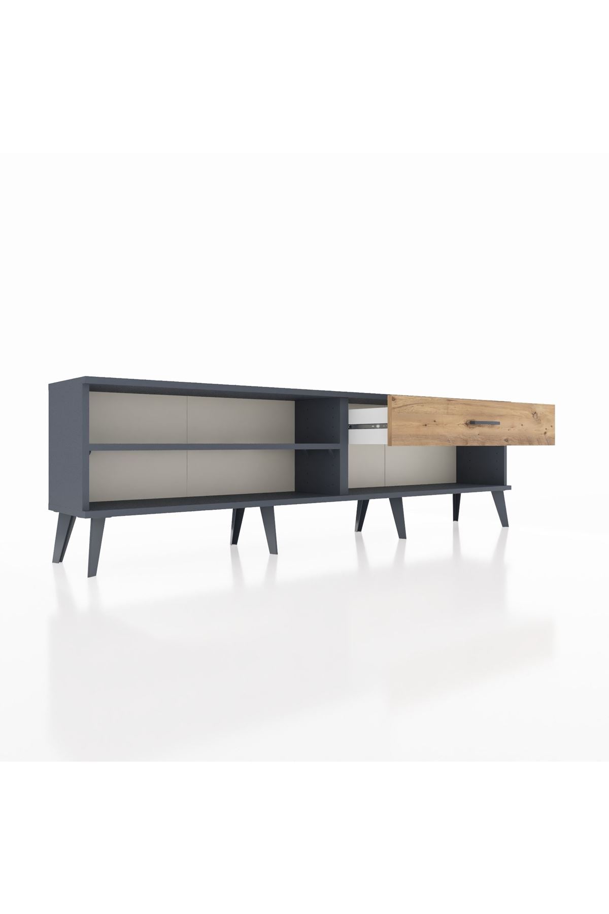 Arges TV Ünitesi Tek Raflı Tek Çekmeceli  176x30x51 Antrasit-Antrasit/Çam