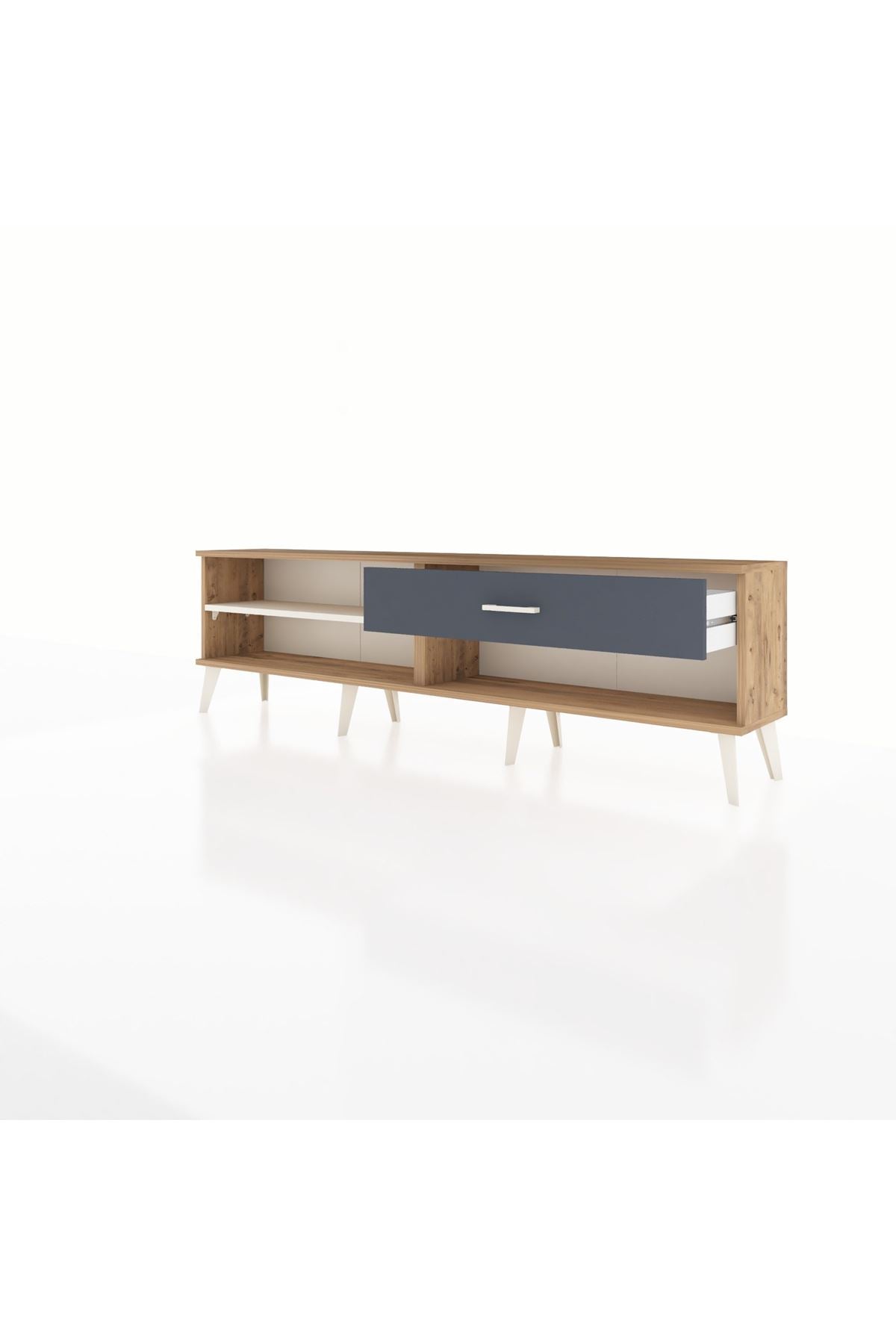 Arges TV Ünitesi Tek Raflı Tek Çekmeceli  176x30x51 Çam-Aytaşı/Antrasit