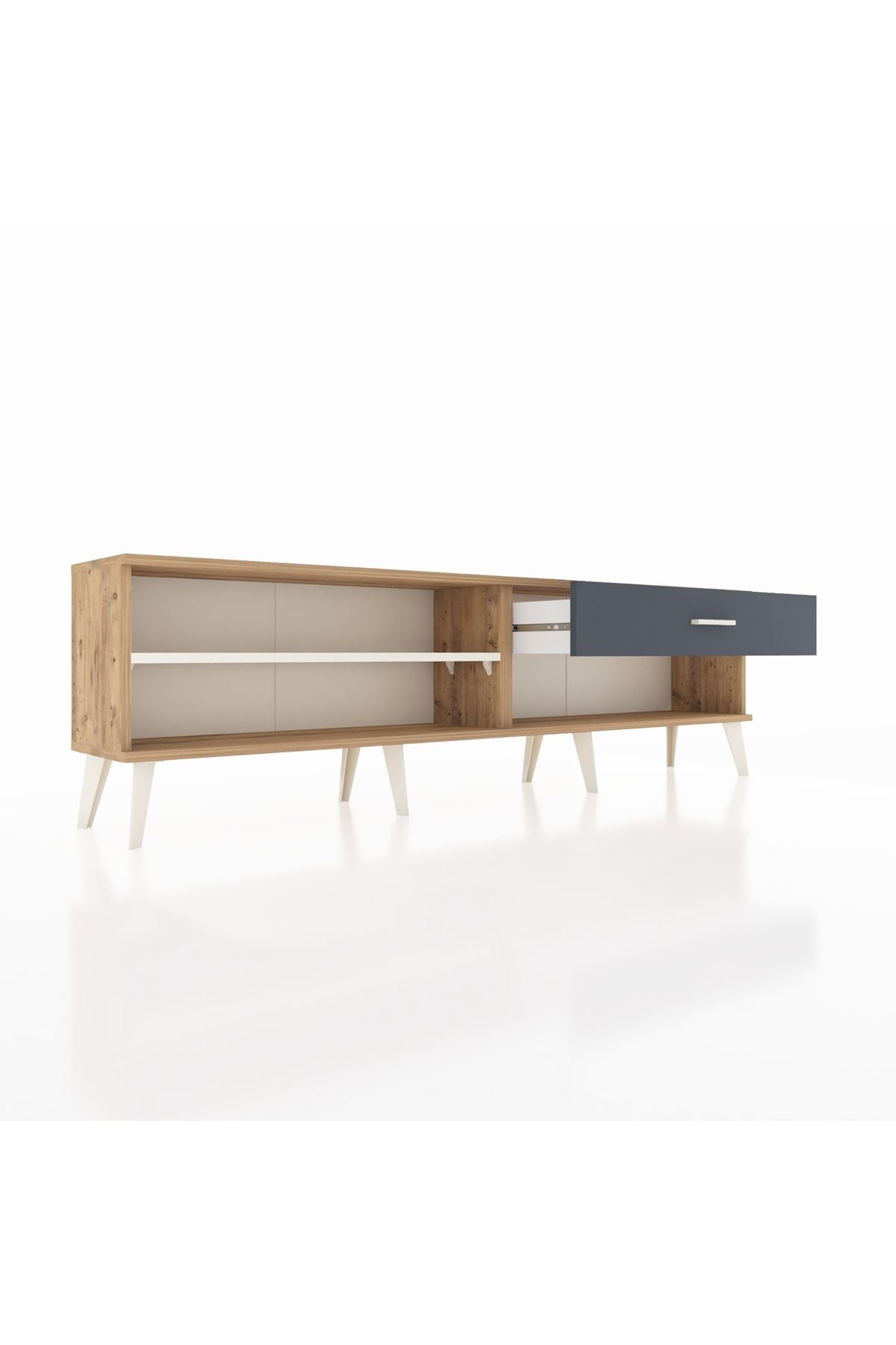 Arges TV Ünitesi Tek Raflı Tek Çekmeceli  176x30x51 Çam-Aytaşı/Antrasit