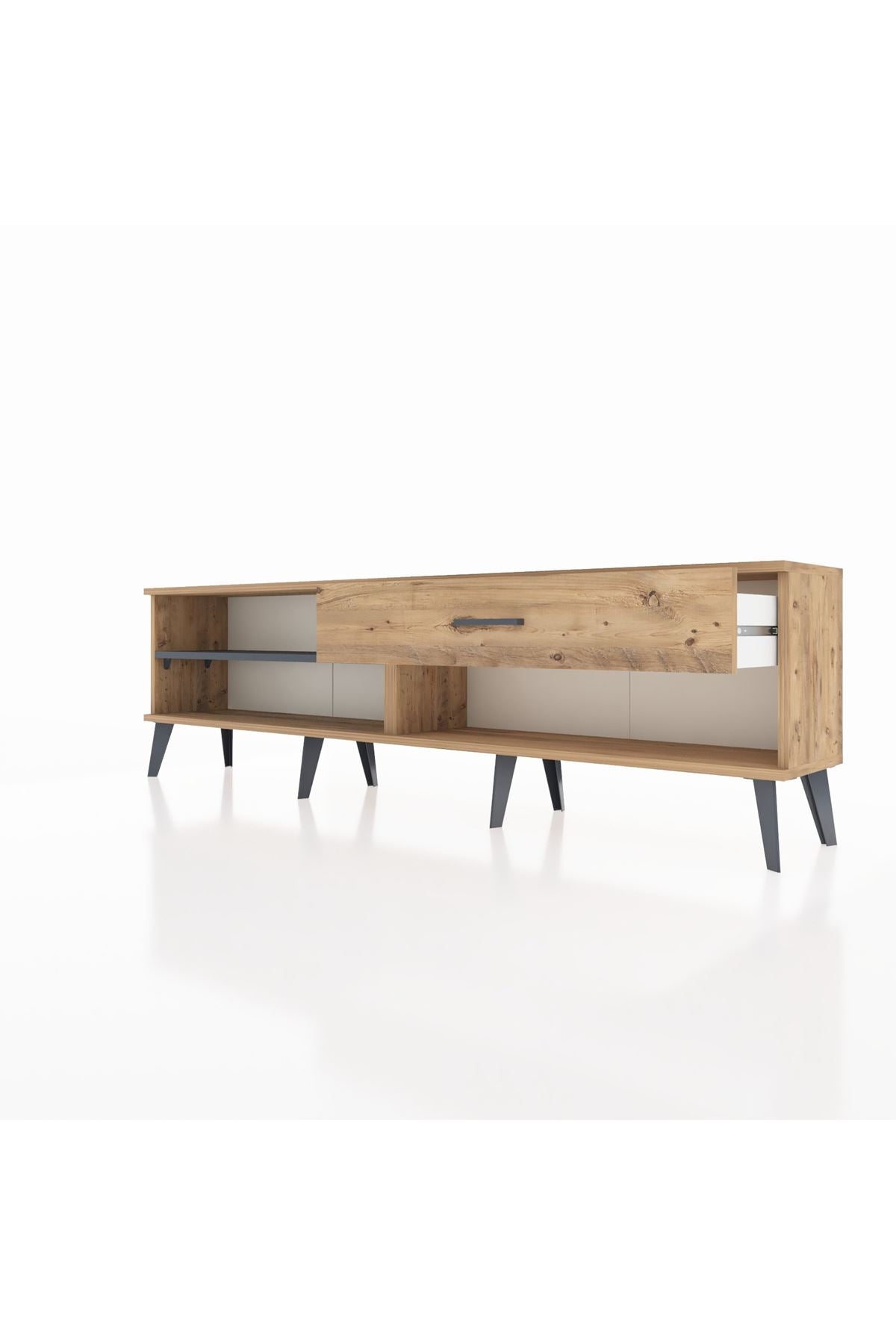 Arges TV Ünitesi Tek Raflı Tek Çekmeceli  176x30x51 Çam-Antrasit/Çam