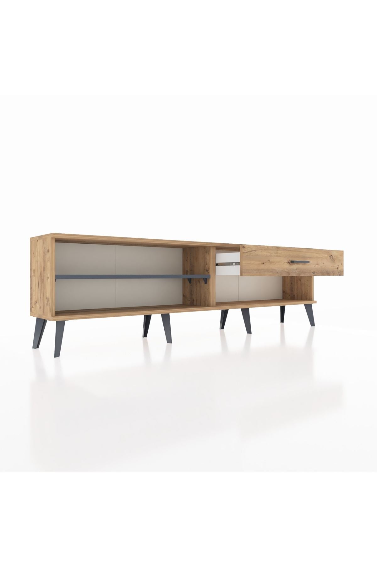 Arges TV Ünitesi Tek Raflı Tek Çekmeceli  176x30x51 Çam-Antrasit/Çam