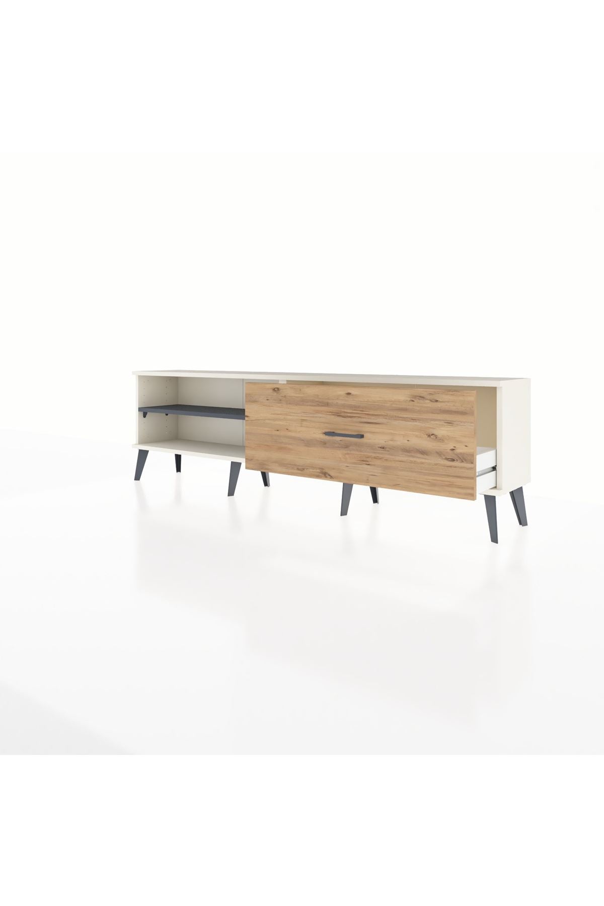 Arges TV Ünitesi Tek Raflı Tek Çekmeceli  176x30x51 Aytaşı-Antrasit/Çam