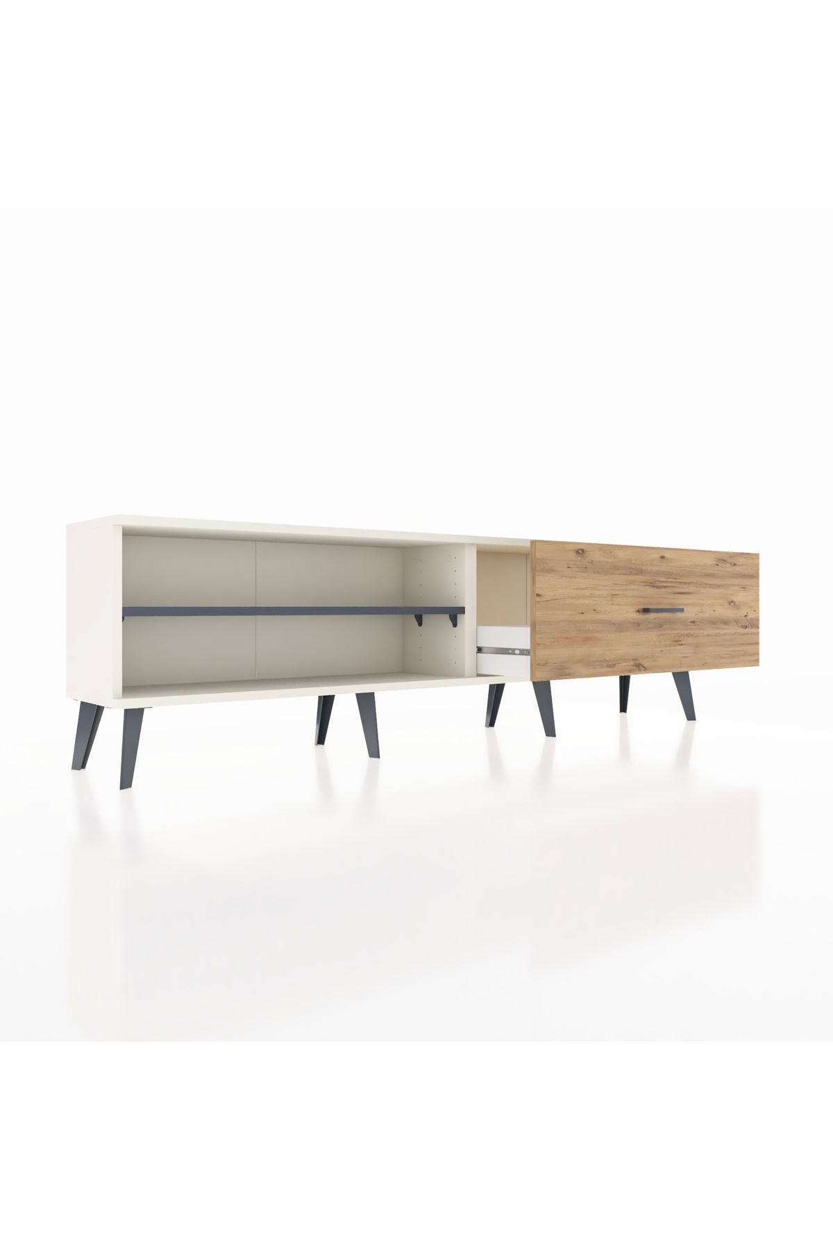 Arges TV Ünitesi Tek Raflı Tek Çekmeceli  176x30x51 Aytaşı-Antrasit/Çam