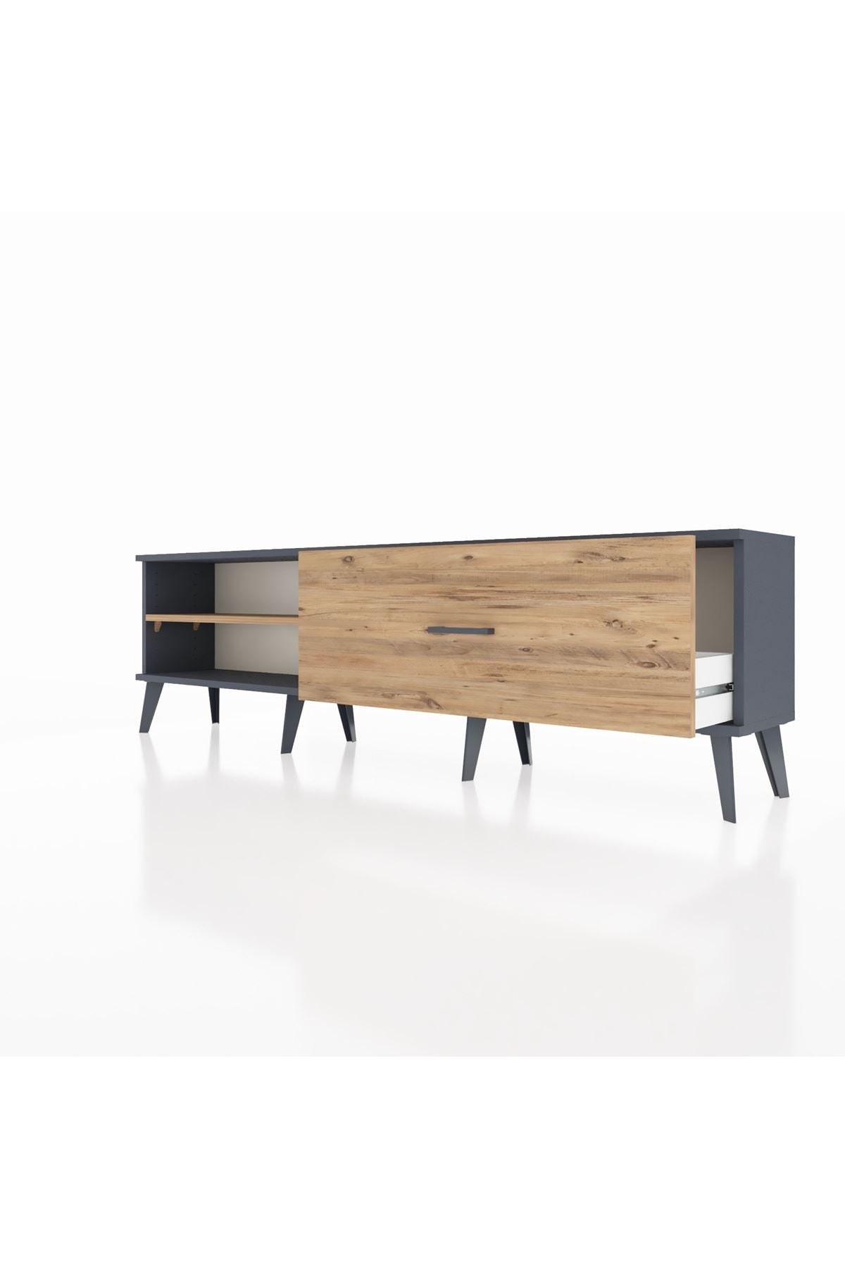 Arges TV Ünitesi Tek Raflı Tek Çekmeceli  176x30x51 Antrasit-Çam/Çam