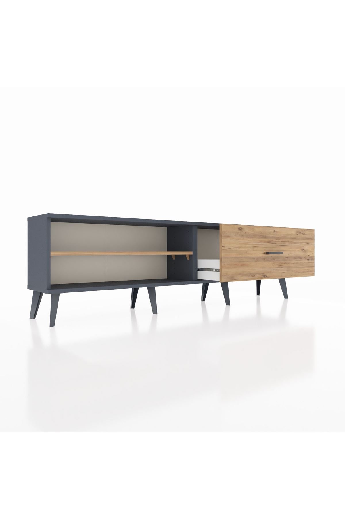 Arges TV Ünitesi Tek Raflı Tek Çekmeceli  176x30x51 Antrasit-Çam/Çam