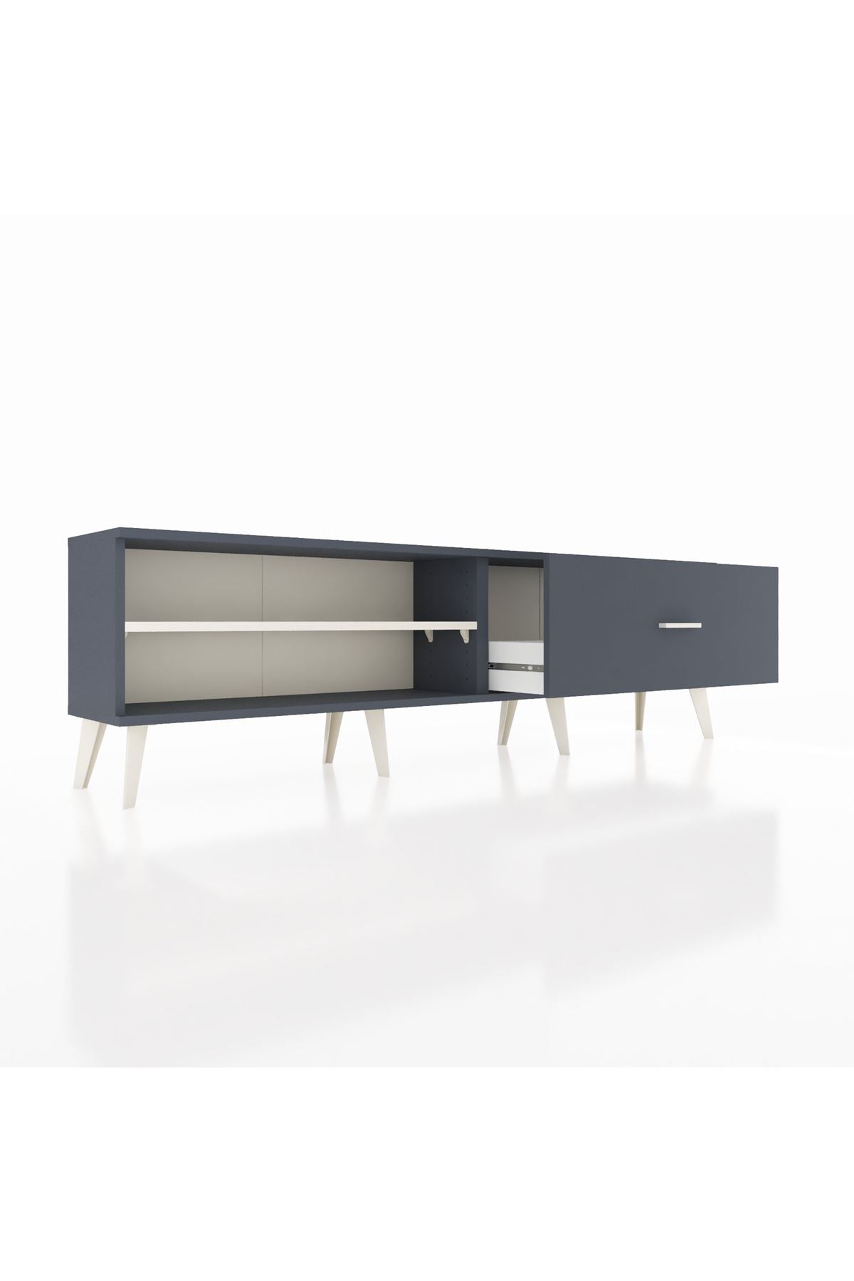 Arges TV Ünitesi Tek Raflı Tek Çekmeceli  176x30x51 Antrasit-Aytaşı/Antrasit