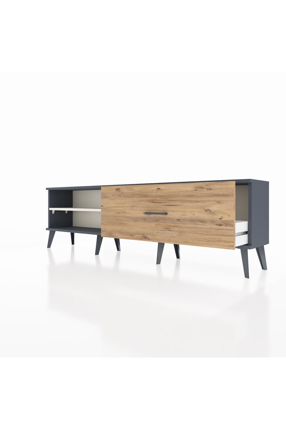 Arges TV Ünitesi Tek Raflı Tek Çekmeceli  176x30x51 Antrasit-Aytaşı/Çam