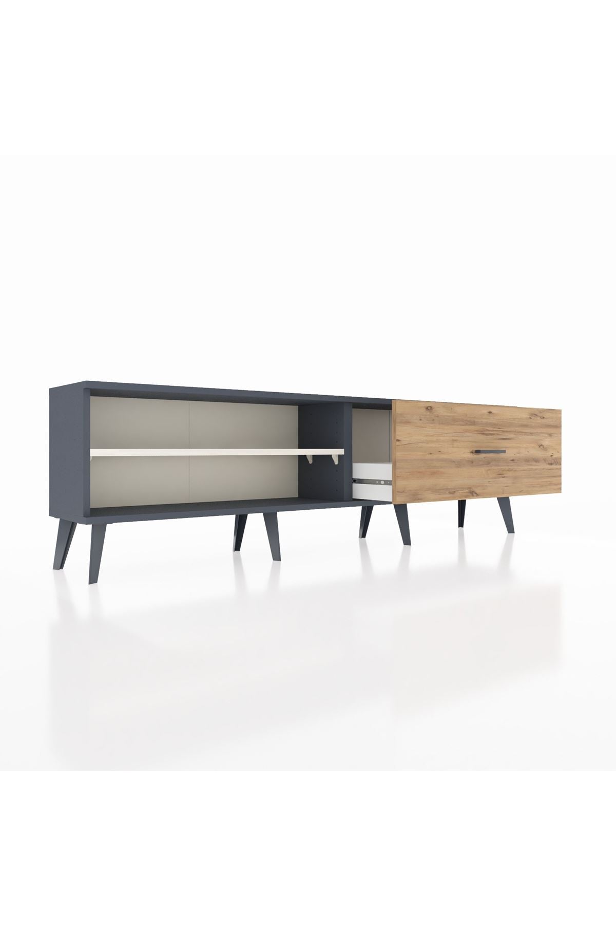 Arges TV Ünitesi Tek Raflı Tek Çekmeceli  176x30x51 Antrasit-Aytaşı/Çam