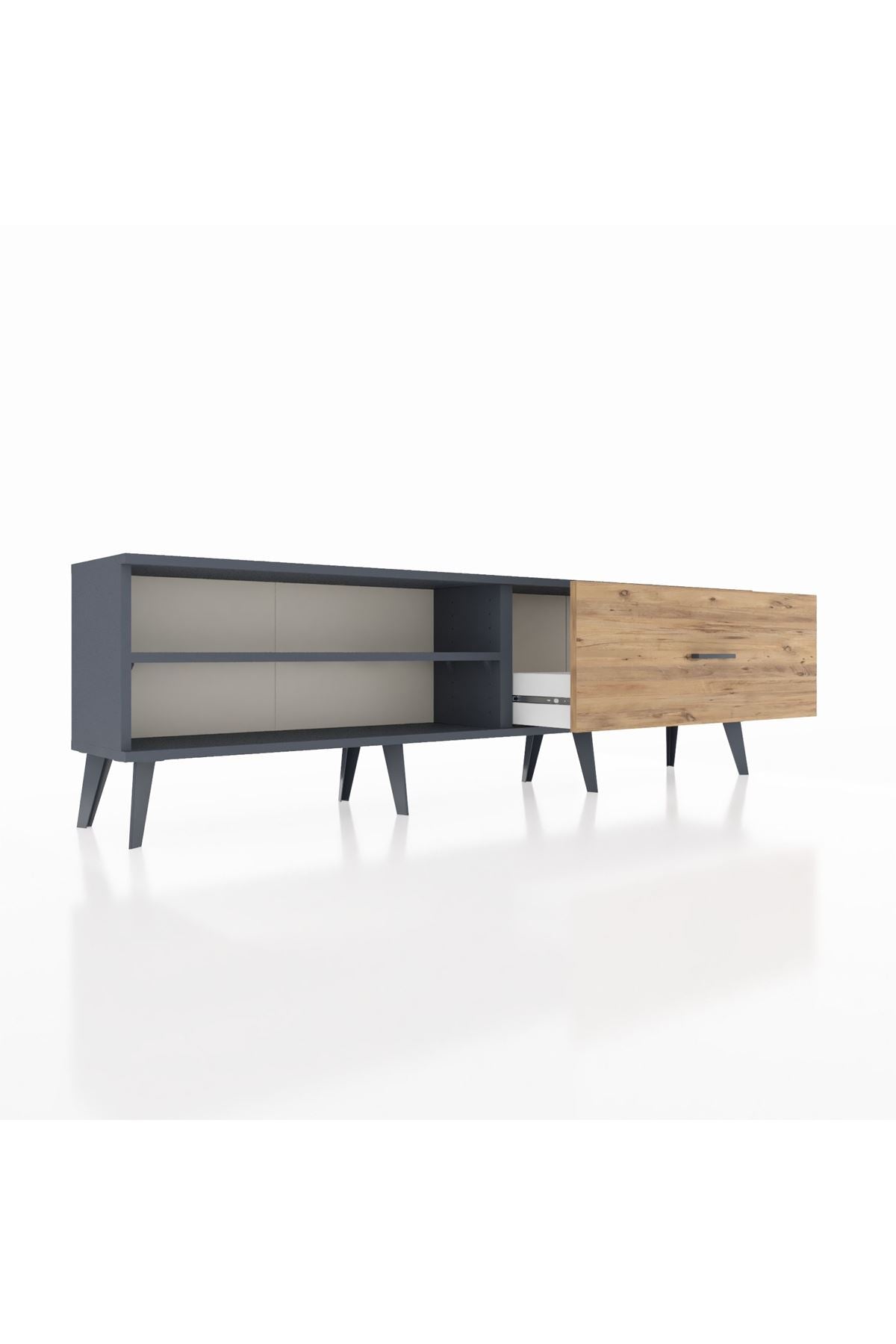 Arges TV Ünitesi Tek Raflı Tek Çekmeceli  176x30x51 Antrasit-Antrasit/Çam