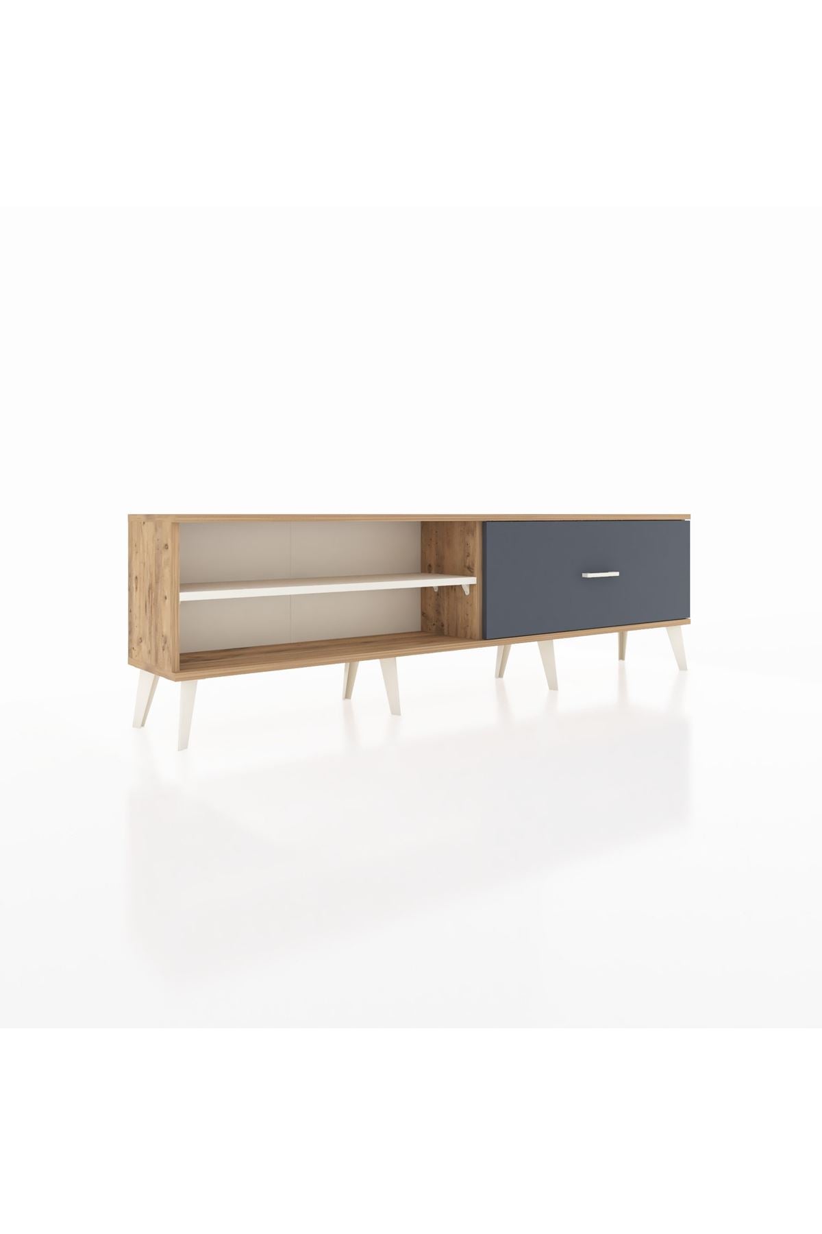 Arges TV Ünitesi Tek Raflı Tek Çekmeceli  176x30x51 Çam-Aytaşı/Antrasit