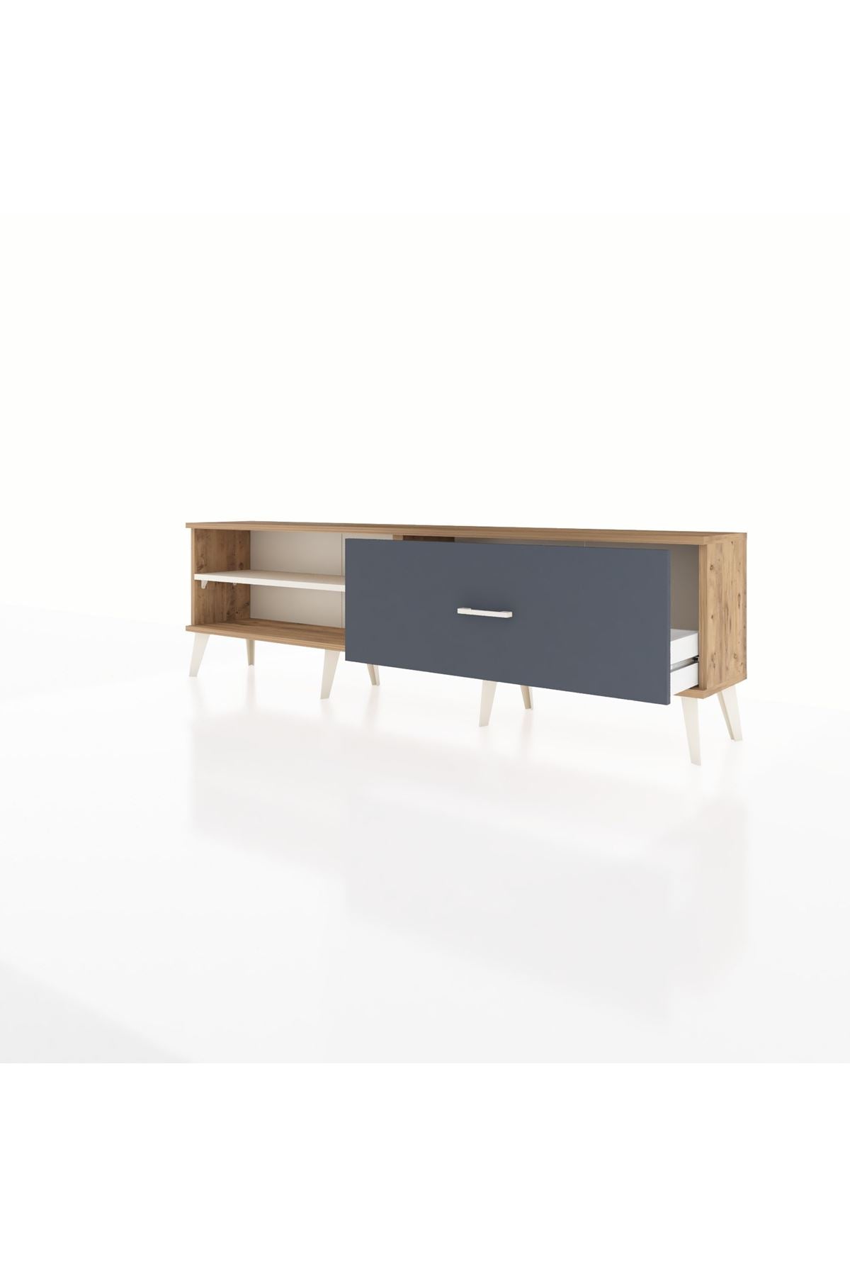 Arges TV Ünitesi Tek Raflı Tek Çekmeceli  176x30x51 Çam-Aytaşı/Antrasit