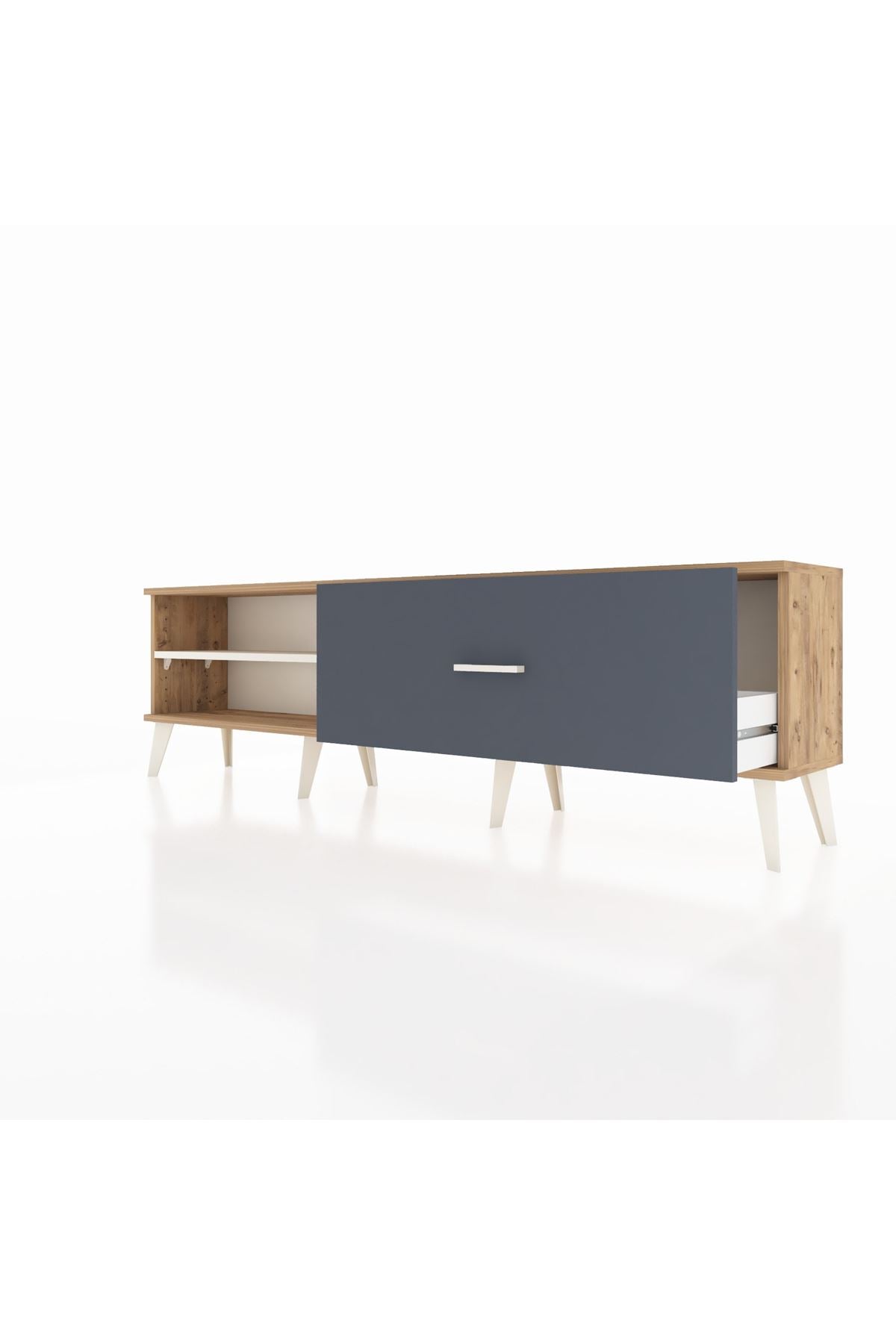 Arges TV Ünitesi Tek Raflı Tek Çekmeceli  176x30x51 Çam-Aytaşı/Antrasit