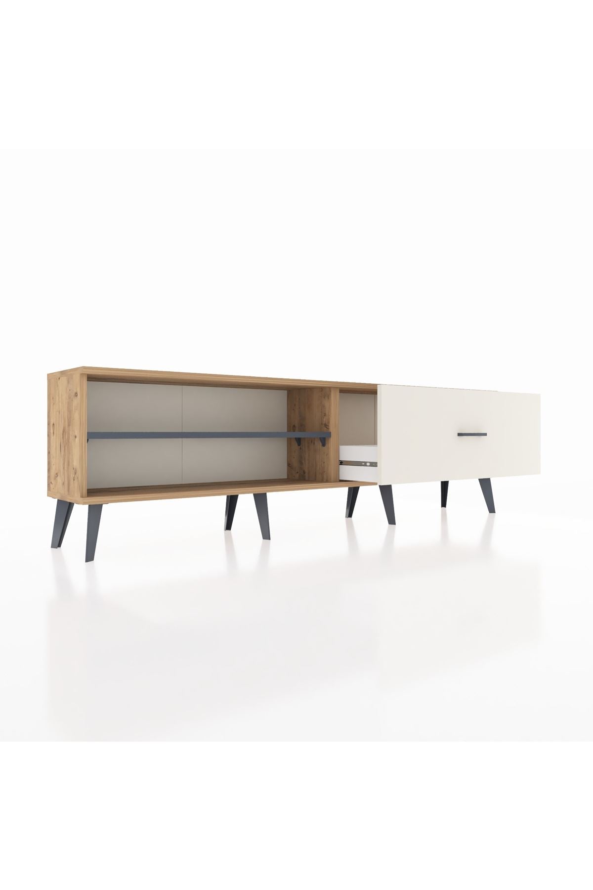 Arges TV Ünitesi Tek Raflı Tek Çekmeceli  176x30x51 Çam-Antrasit/Aytaşı