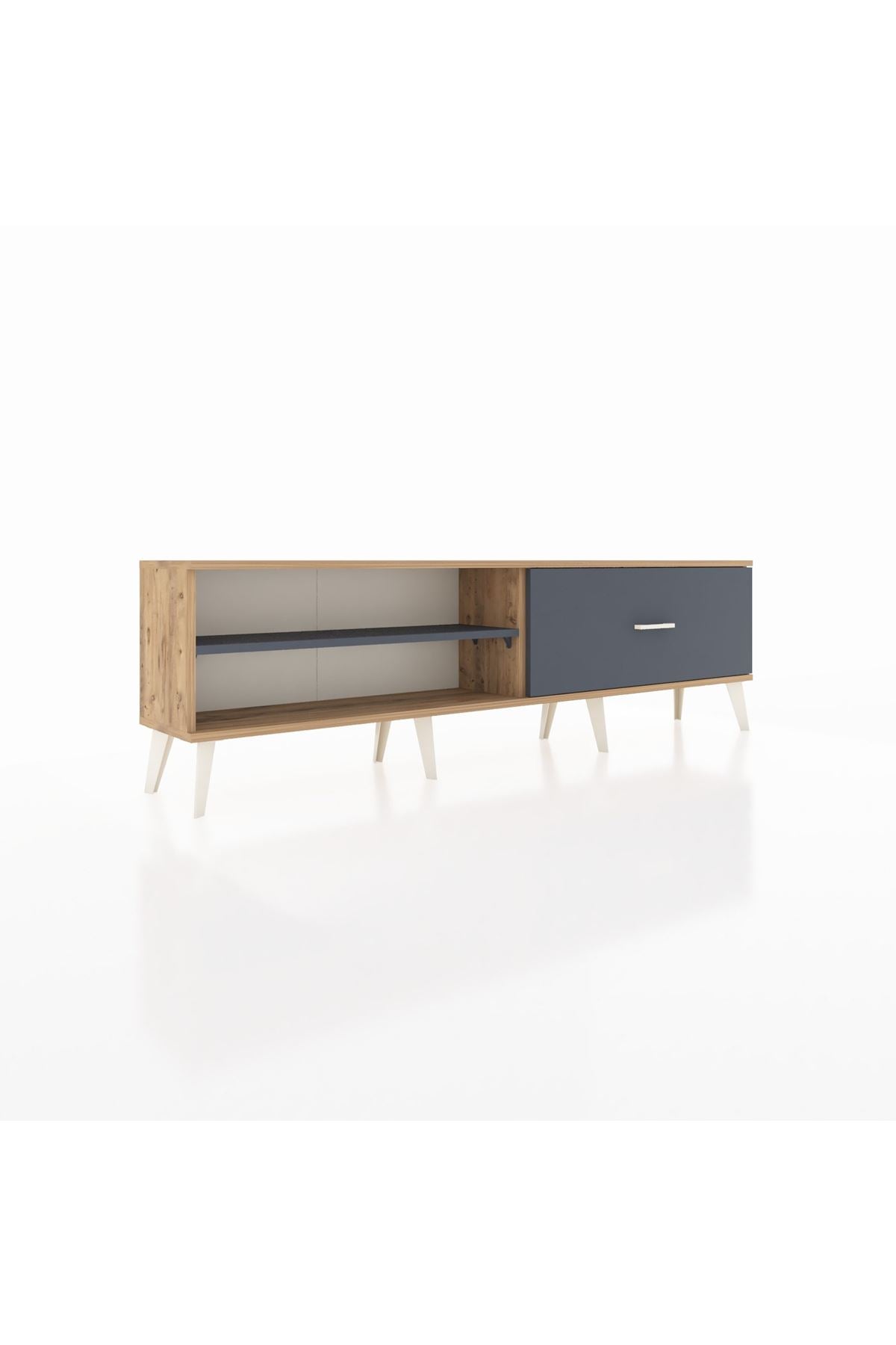 Arges TV Ünitesi Tek Raflı Tek Çekmeceli  176x30x51 Çam-Antrasit/Antrasit