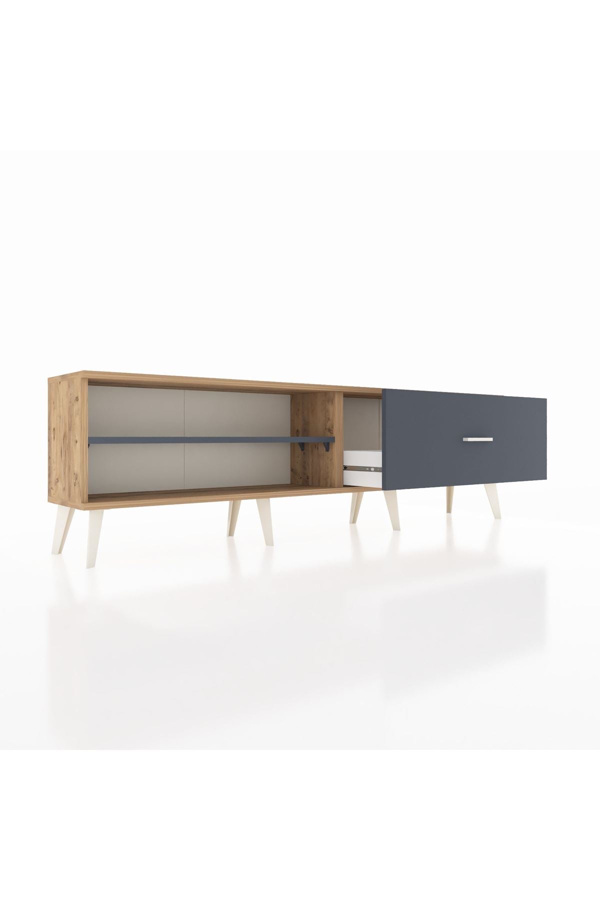 Arges TV Ünitesi Tek Raflı Tek Çekmeceli  176x30x51 Çam-Antrasit/Antrasit