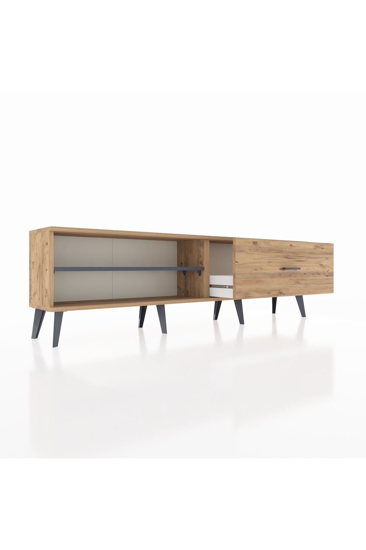 Arges TV Ünitesi Tek Raflı Tek Çekmeceli  176x30x51 Çam-Antrasit/Çam