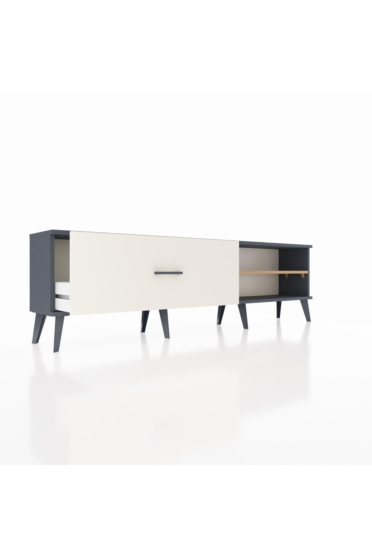 Arges TV Ünitesi Tek Raflı Tek Çekmeceli  176x30x51 Antrasit-Çam/Aytaşı